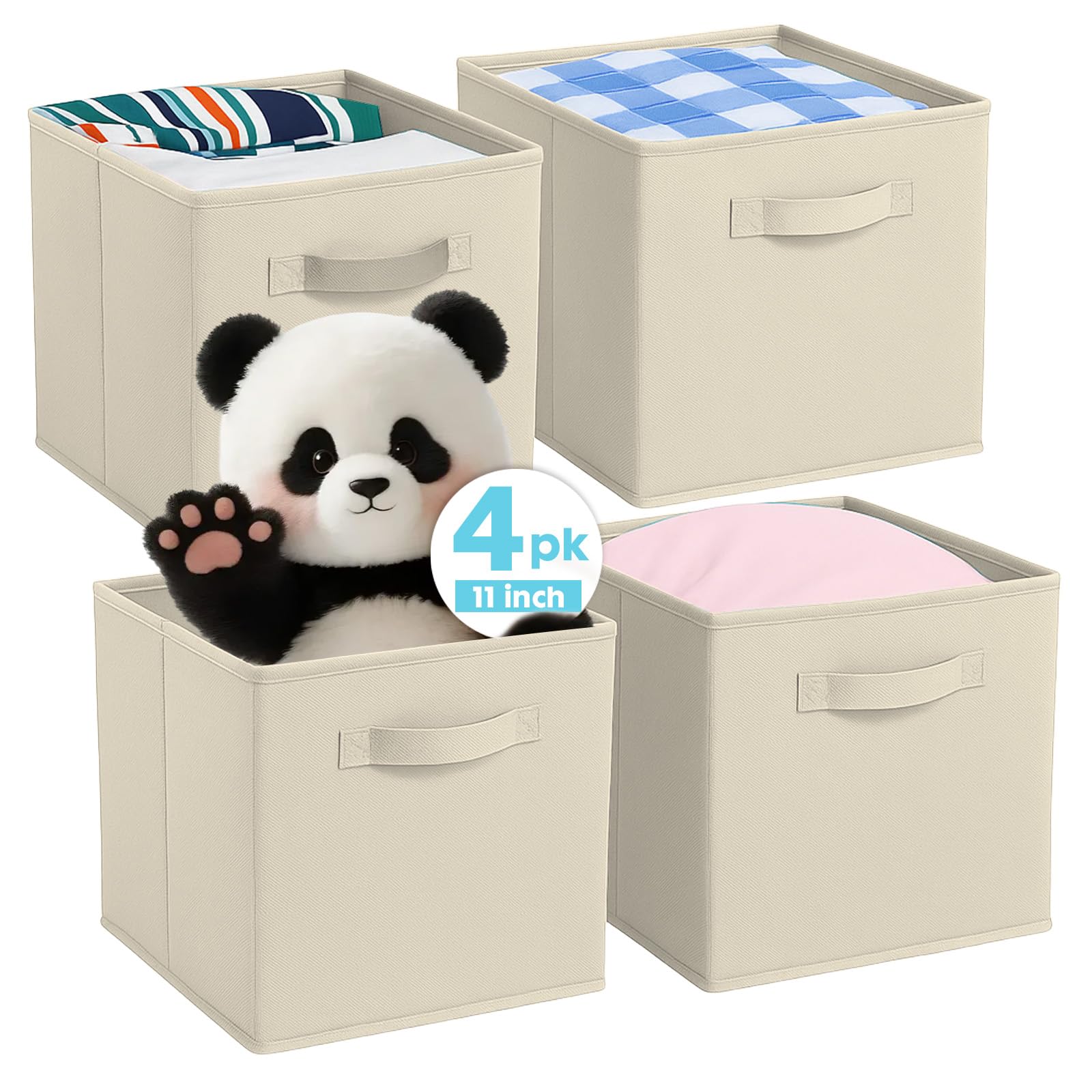 Opbergdoos, opvouwbare stoffen opbergmand met handgrepen voor thuis, kinderkamer, kast en speelgoedorganisatie, 4 stuks, 26,7 x 26,7 x 27,9 cm, kleurenmix B