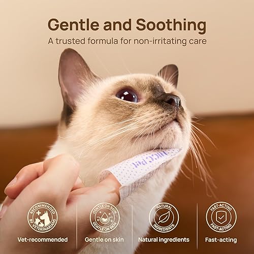 HICC PET Cat Chin Acne Finger Wipes – Gentle Enzyme Complex Care for Feline Acne & Blackheads, Vet Recommended Daily Chin Cleaning Wipes, No-Rinse Natural Formula(Unscented,50pcs)