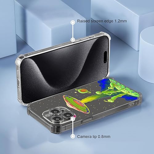 Miniatura 3 de Funda de Aliens para iPhone 15 Pro Max con diseño de estrellas espaciales, patrón de OVNI trippy con protector de pantalla impacto de caída de