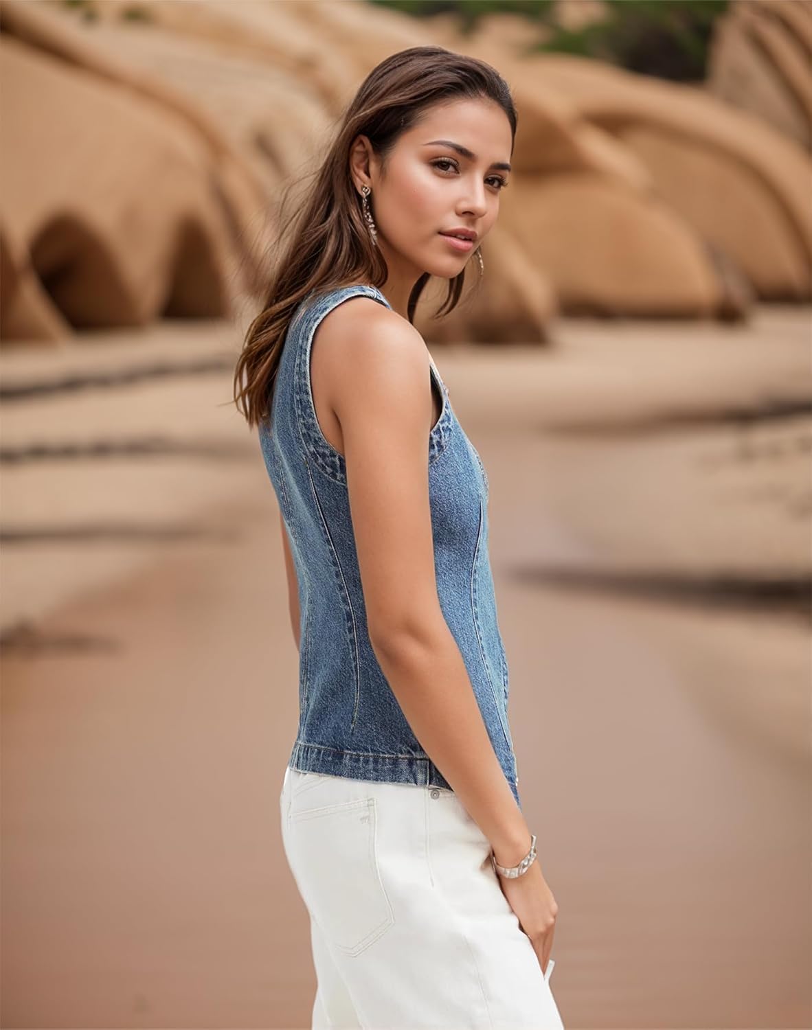 Denim Vest for Women V Neck Button Down Y2k Sleeveless Crop Corset Jean Streetwear Casual Tank Tops - Image 3