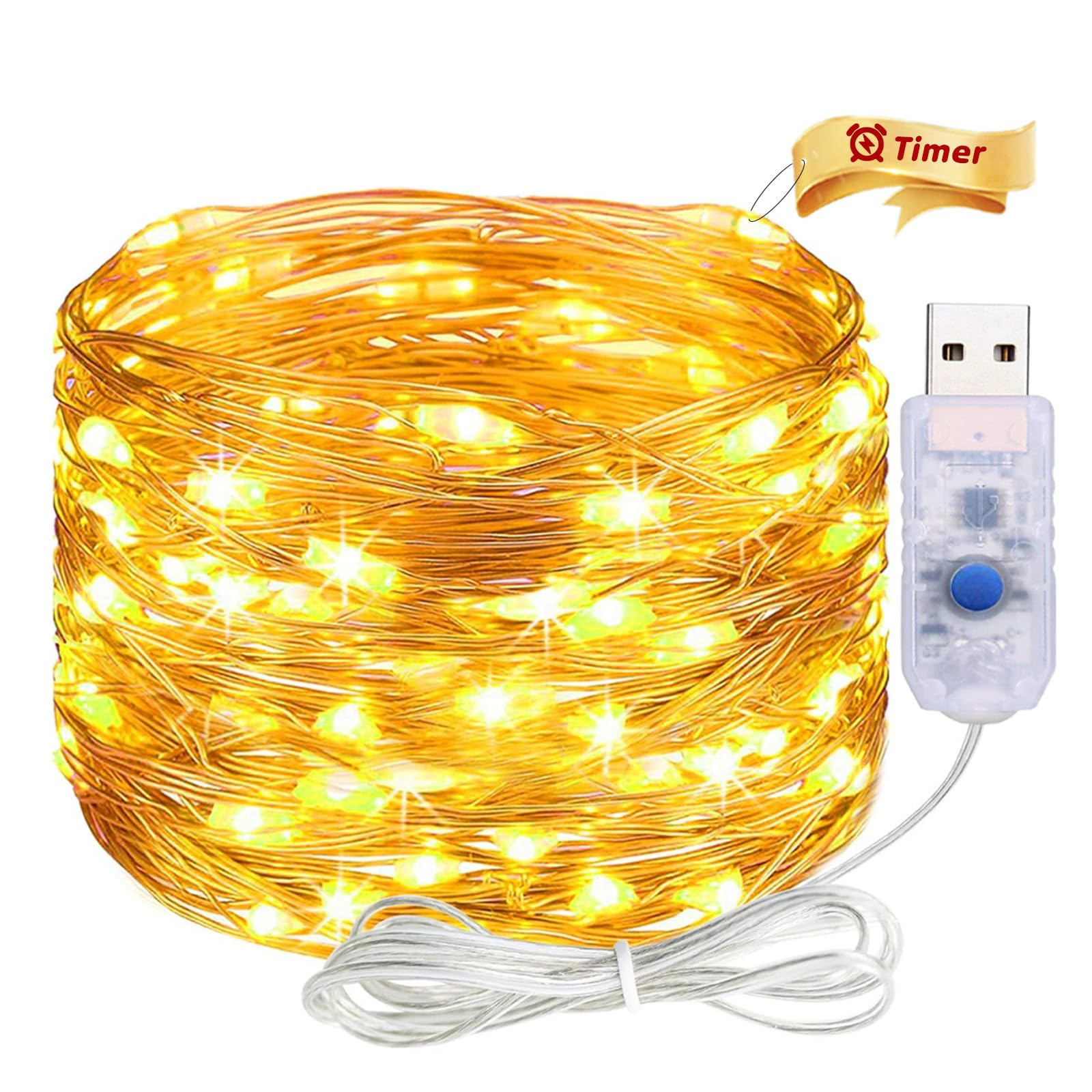 ALEGRE USB Fairy Lights with Timer, 3 m 30 LED Copper Wire Fairy Lights Indoor with Plug, Warm White LED Fairy Lights USB with Timer, Fairy Lights for Christmas Decoration, Halloween, Wedding, Bedroom