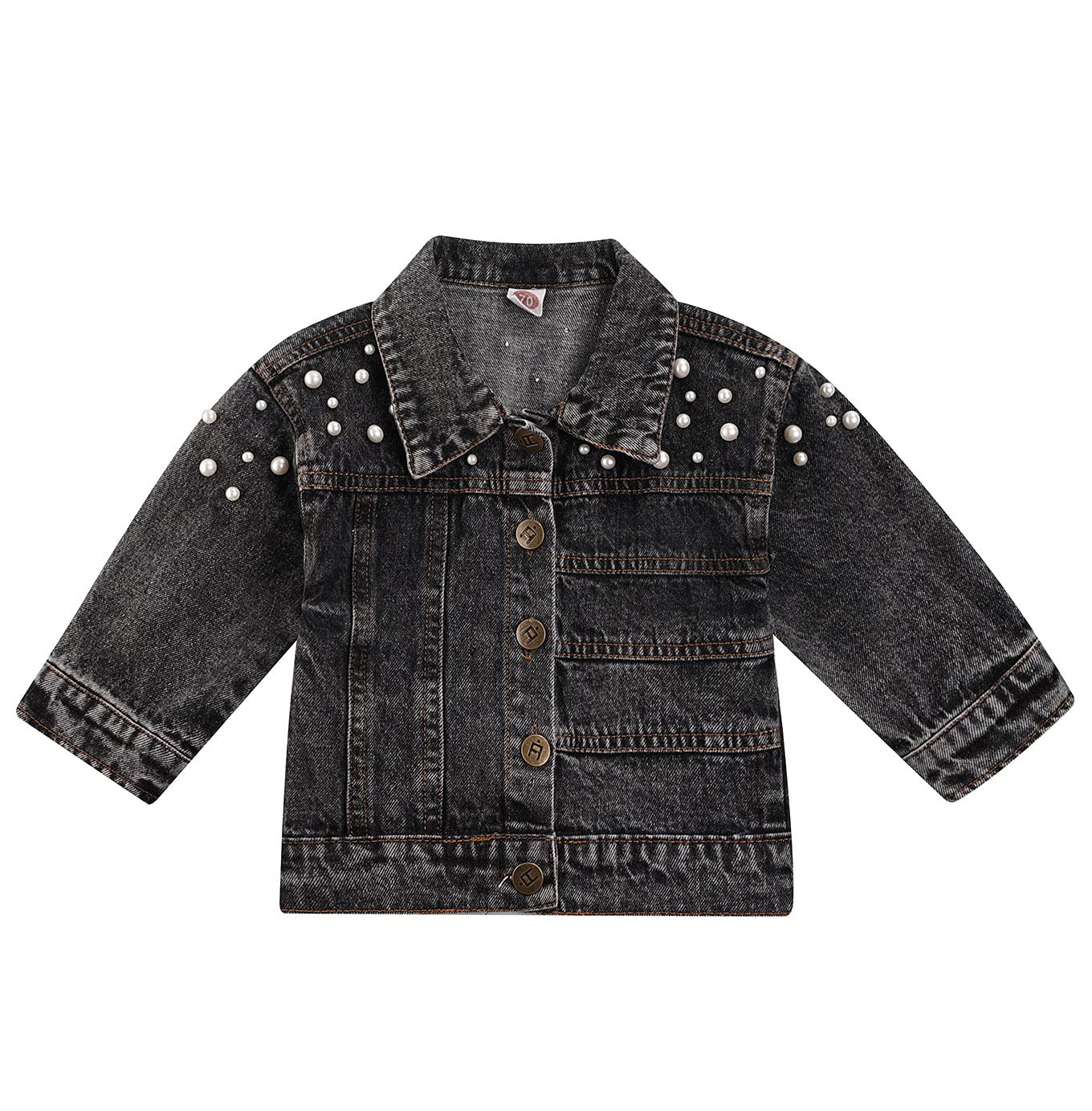 ZAXARRA Toddler Baby Girls Denim Jacket Button Down Coat Jean Jacket Cardigan Fall Winter Outerwear Clothes (Black, 2-3 T)