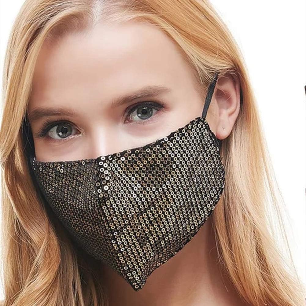 Sparkle Sequins Face Cover Glitter Mouth Cover Breathable Face Shield Sparkly Face Coverings for Women and Girls