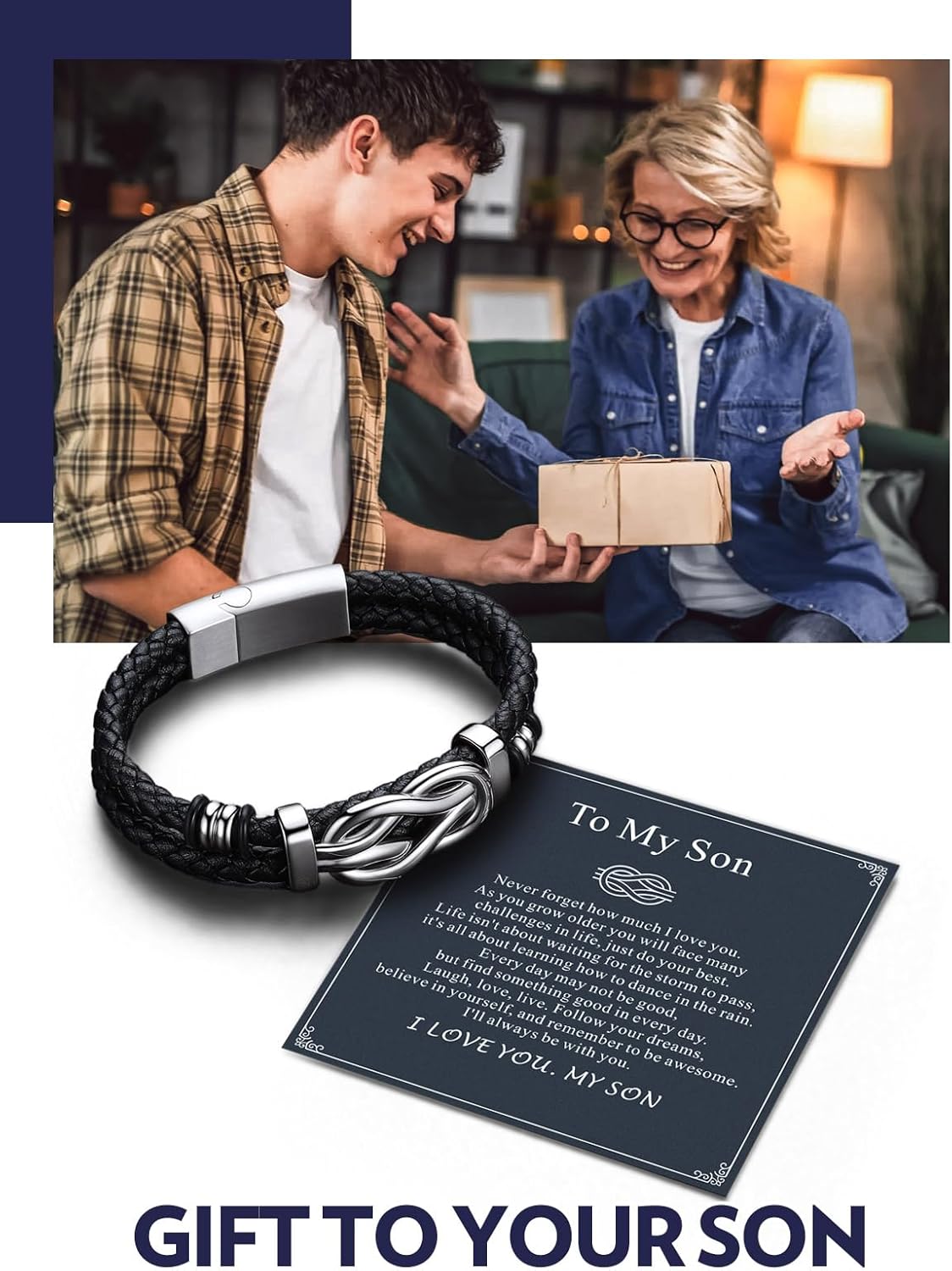 Bandmax Infinity Love Knot Bracelet for Men Black Leather Love Link Cuff Bracelet Mens Gifts for Father's Day Birthday Anniversary Christmas - Image 5