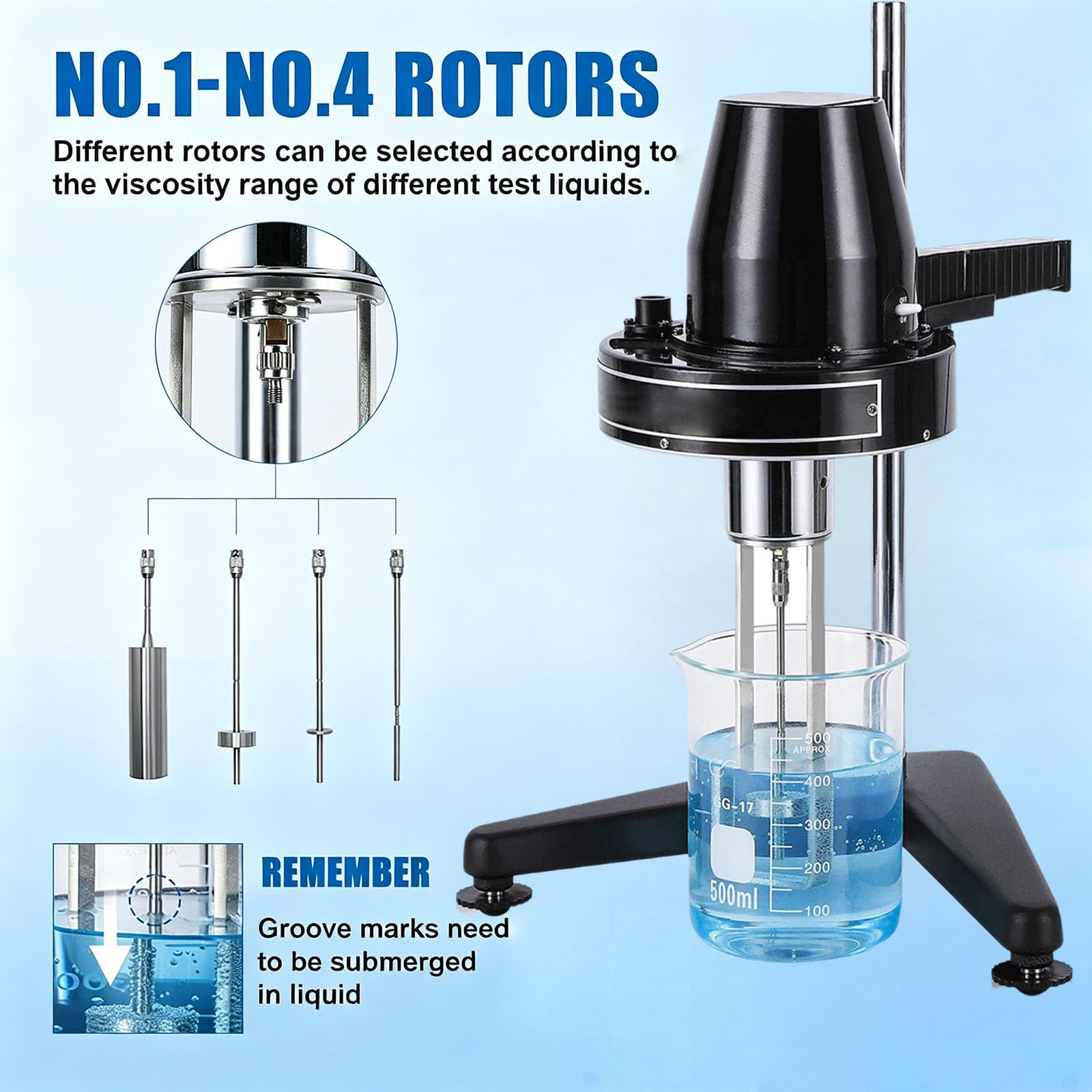 Viscosímetro Rotacional con 4 Rotores, Medidor De Viscosidad Rotacional De Laboratorio, Medidor De Fluidímetro De 10 a 100 000 Mpa·s, Viscosímetro Líquido Newton