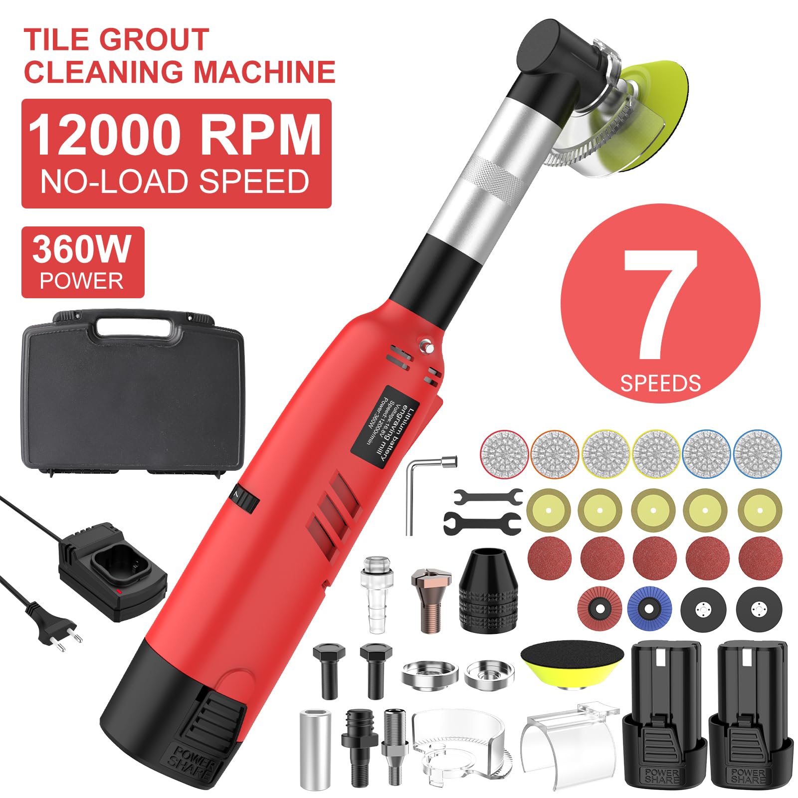 Amoladora Recta Profesional 360W,Herramienta Giratoria 7 Velocidades 12000