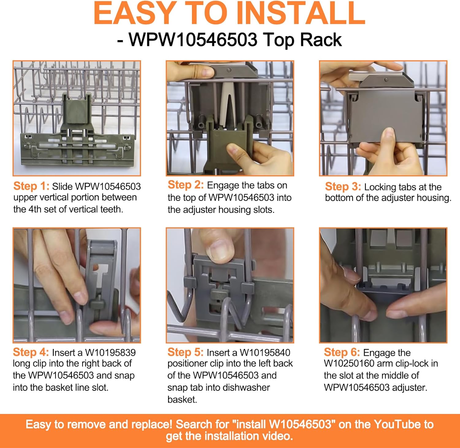UPGRADED WPW10546503 Dishwasher Top Rack Adjuster & W10195372/3 Dishwasher Adjuster Housing Compatible with Whirlpool Kenmore Maytag JennAir Kitchenaid Dishwasher Part Upper Rack W10546503 KDTM354DSS5