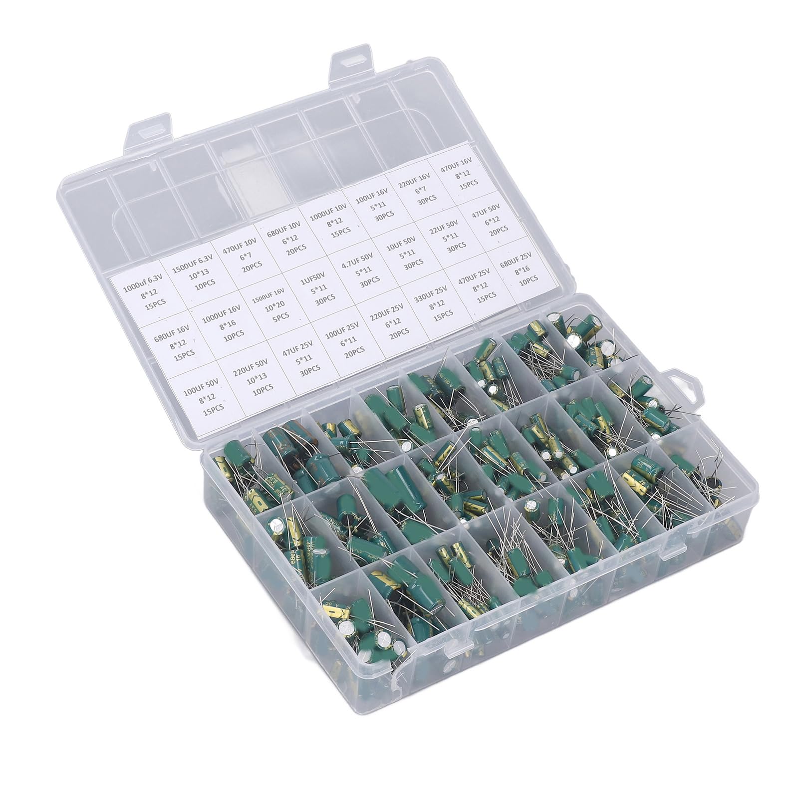 Inline Aluminum Electrolytic Capacitor Assortment Box Kit Range 1uF－1000uF, 6.3V－50V, 24Value 460Pcs Electrolytic Capacitor Kit