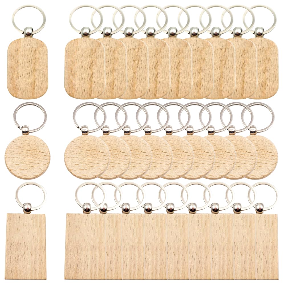 60 pièces porte-clés en bois vierge rectangle porte-clés en bois étiquettes pour peint porte-clés personnalisés pour la gravure bricolage étiquettes clé artisanat  15