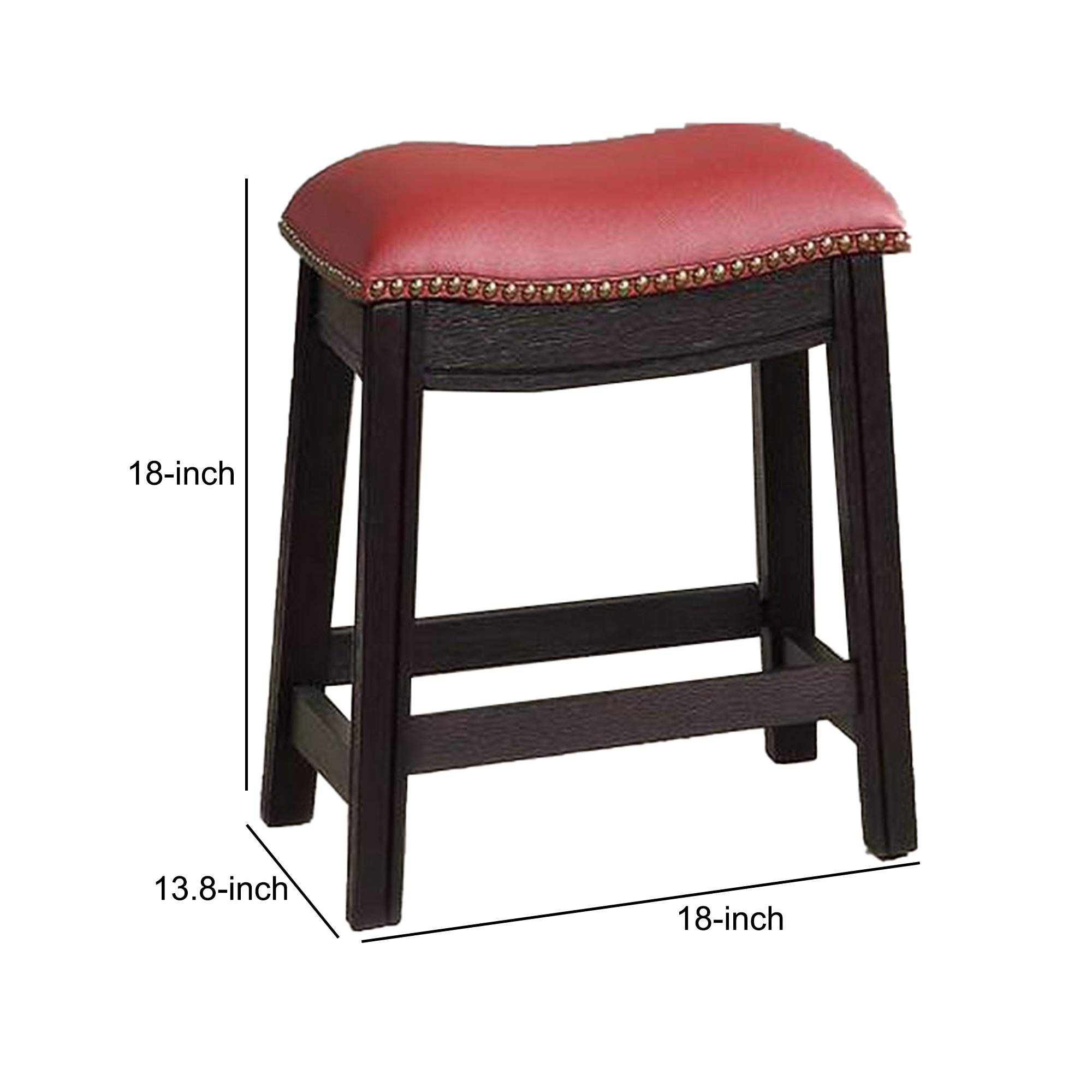 18 Inch Wooden Stool with Upholstered Cushion Seat Set of 2