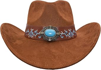 Western Cowboy Hat for Women & Men Leather Cowgirl Hat Wide Brim with Belt Buckle