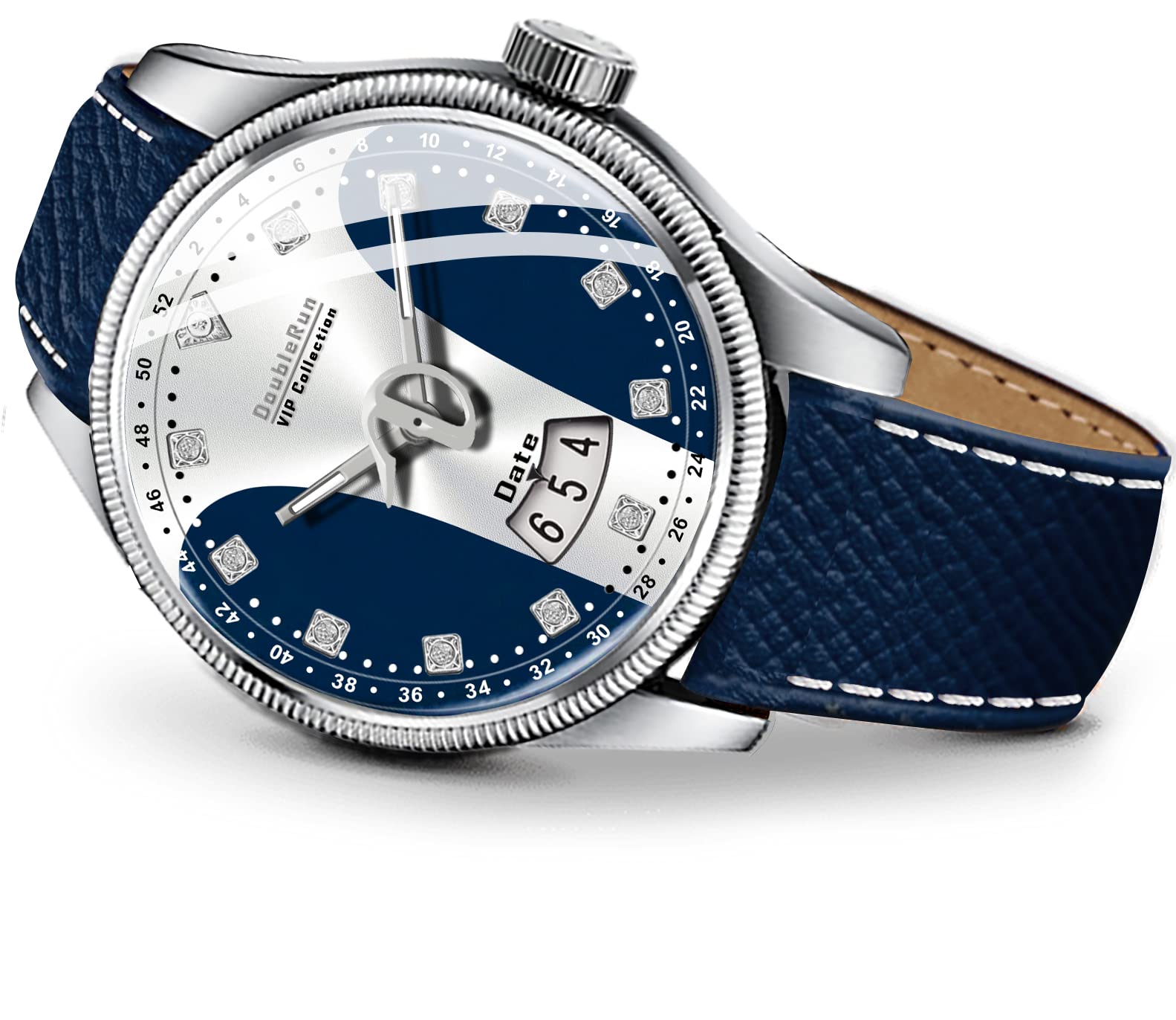 DOUBLERUN 10023_3D Glass Date Display Dial Blue Leather Belt Analog Watch - for Men (B0BVBJ1MCL) Amazon Price History, Amazon Price Tracker