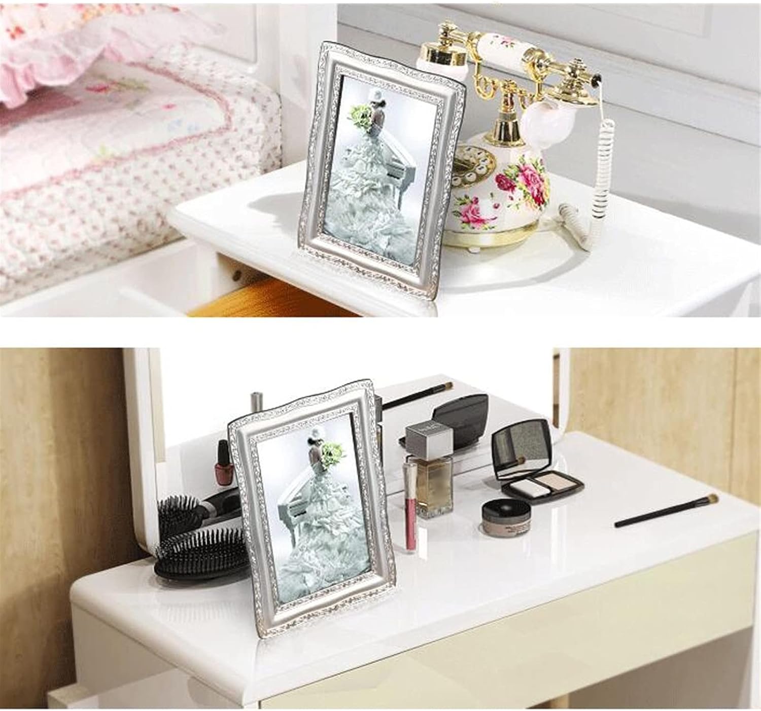 Photo Frame Silver Plated Photo Frame with Brushed Metal Pattern Border 4x6 Picture Frames Single Photo Frame for Wall Mount & Table Top Display Display Pictures(8x10 inches)