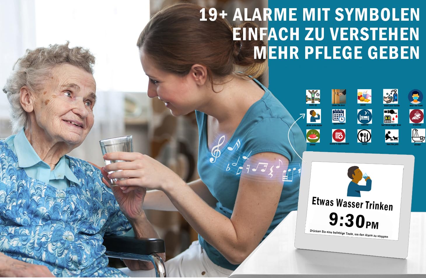 Véfaîî 2024 New, 8 Zoll Digitaler Wecker Wanduhr mit Fernbedienung 19 Alarme,Seniorenuhr Kalender und Foto-Funktion - für Senioren & Demenzkranke (z.B. Alzheimer)