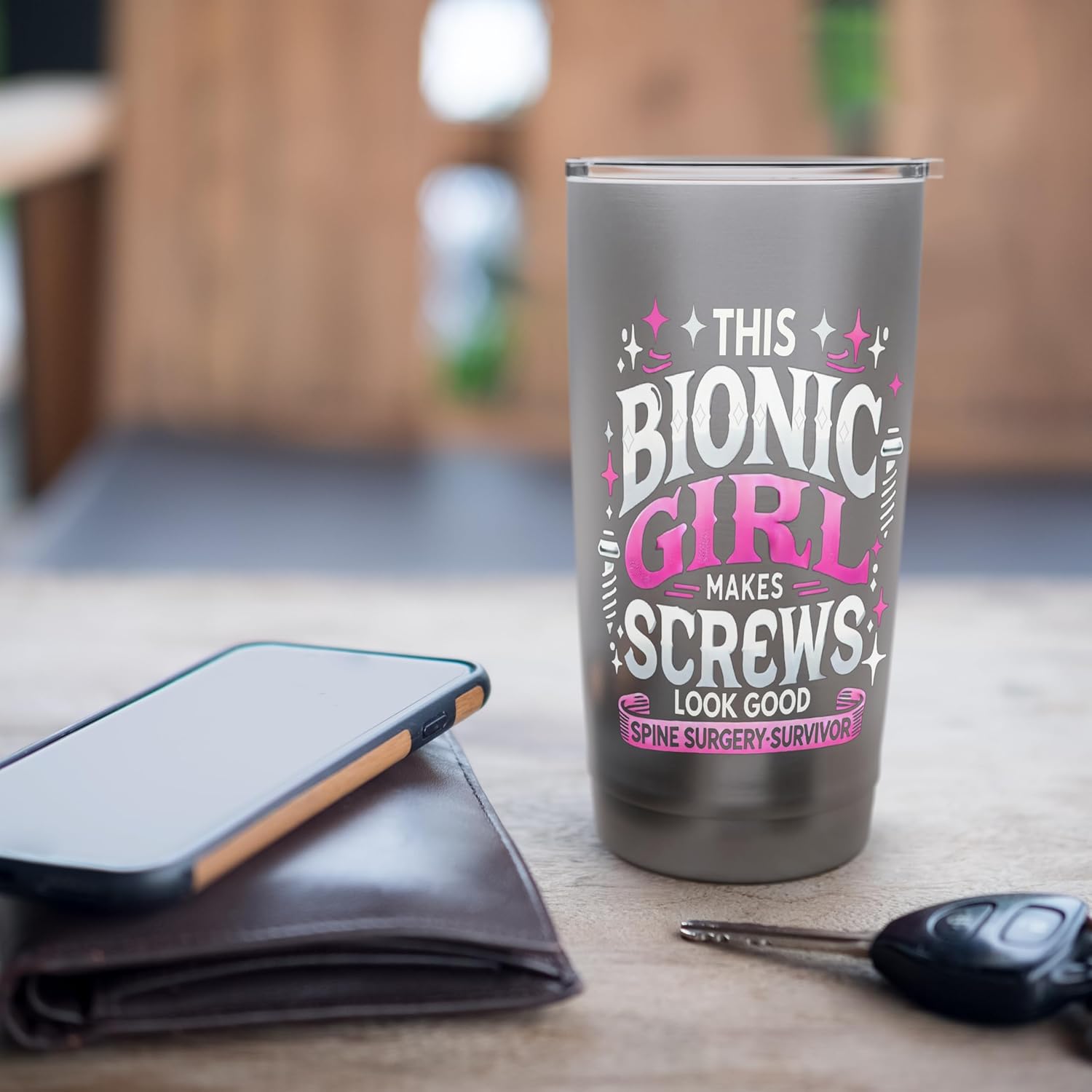 Funny This Bionic Girl Makes Screws Look Good Spine Surgery Stainless Steel Insulated Tumbler
