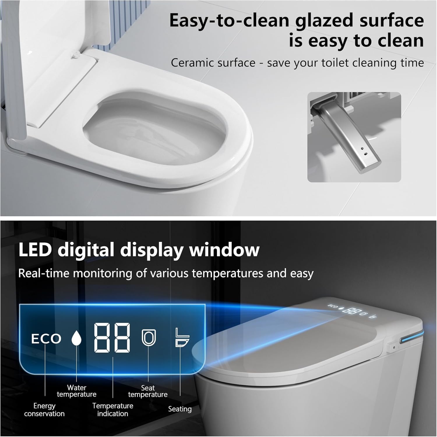 Easy-to-Clean Glazed Ceramic Surface and LED Display