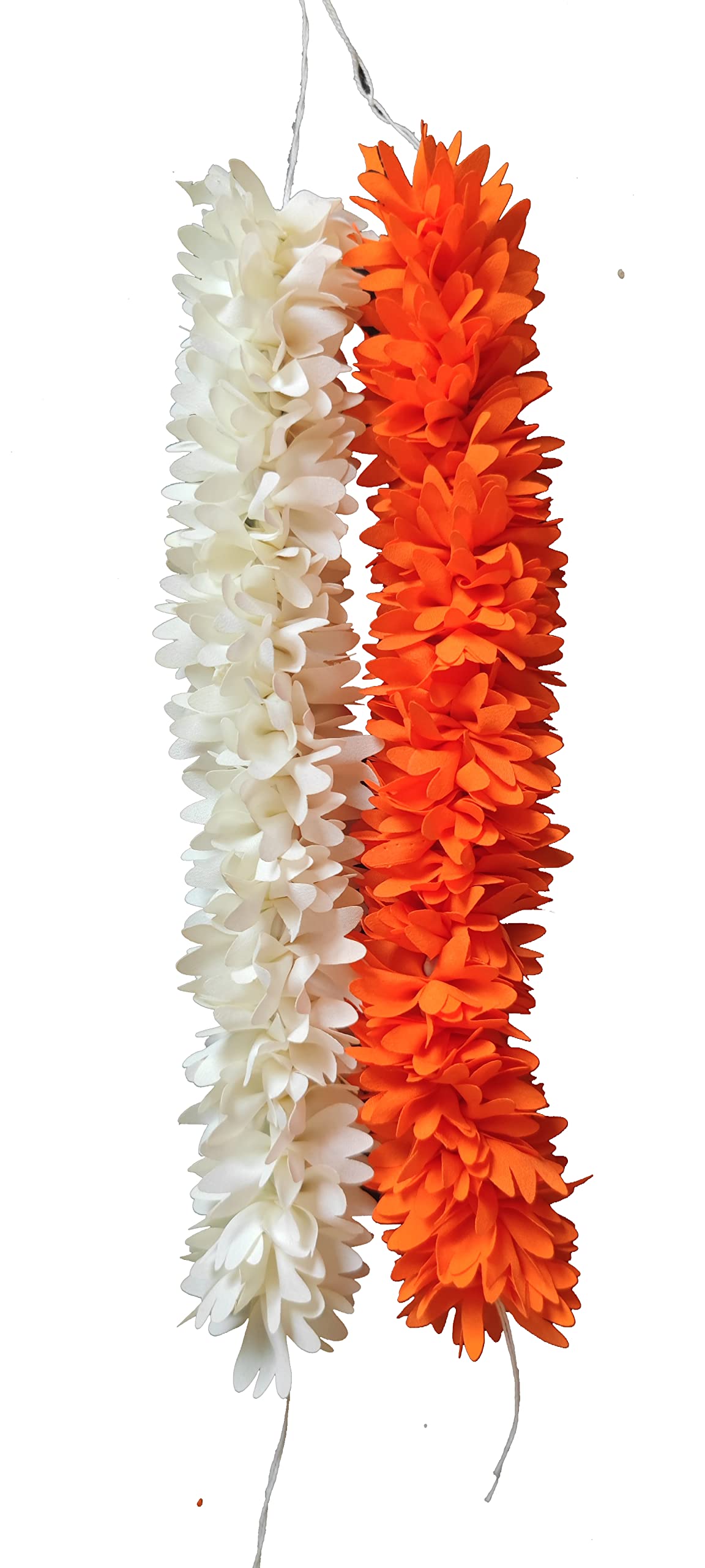 2PC Off White & Orange Single Color Jasmine Flower Fabric Gajra 15inch for Gorgeous and Stunning Hairstyles-image-0