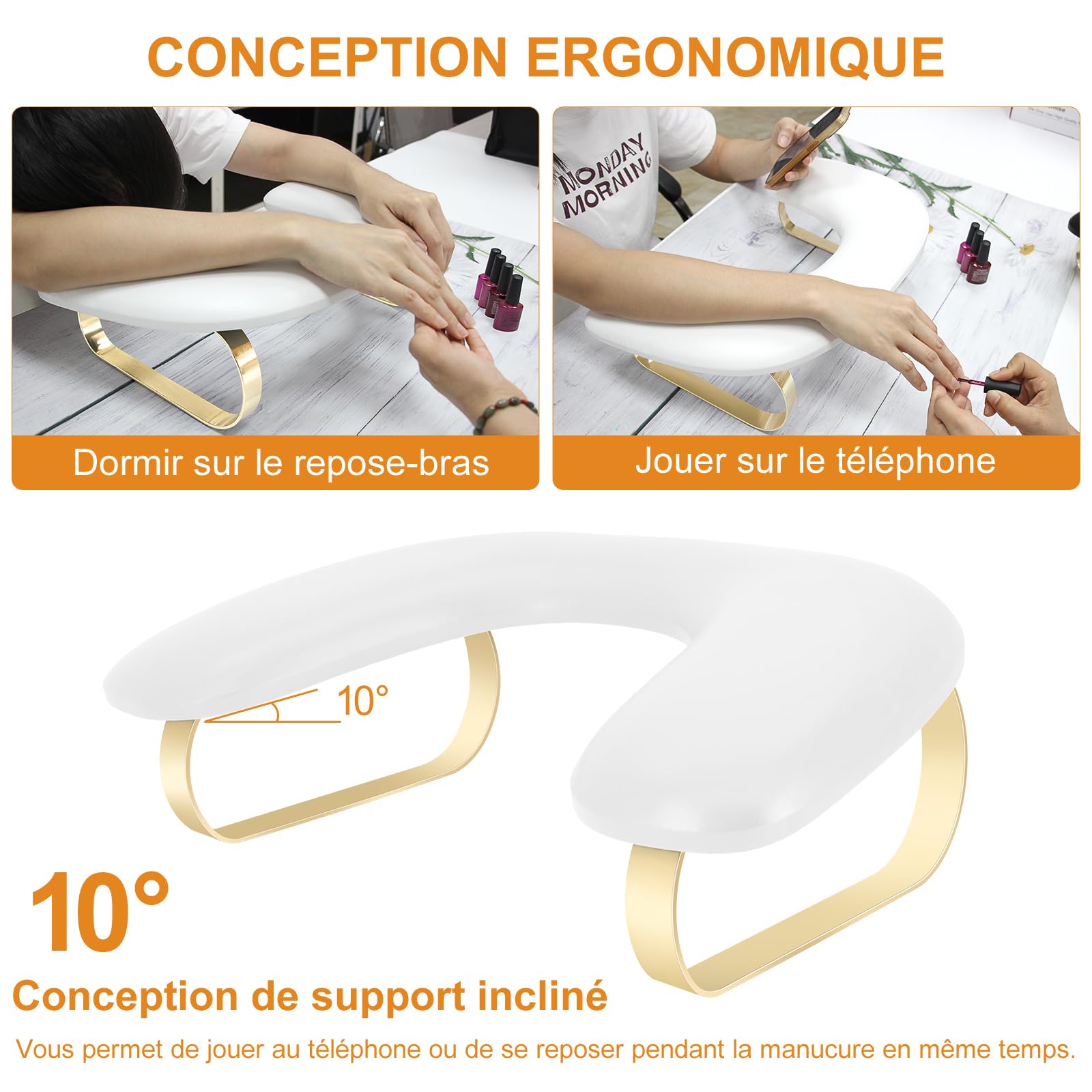 Repose Main Ongle en Forme du U,Repose Main Manucure en Cuir PU pour Manucure,Coussin Ongle Repose Main avec Support Amovible pour Techniciens,Repose Bras Ongles pour Salon,Domicile