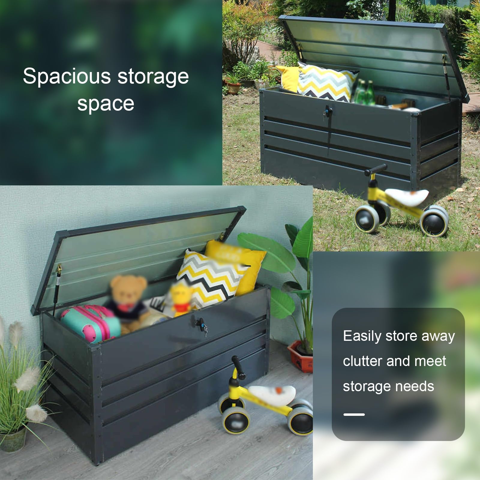 Aufbewahrungsbox Metall, Wasserdichte Gartenbox for den Außenbereich mit Schloss, Terrassenbox for Gartenmöbel, Gartengeräte, Poolzubehör, Sportgeräte