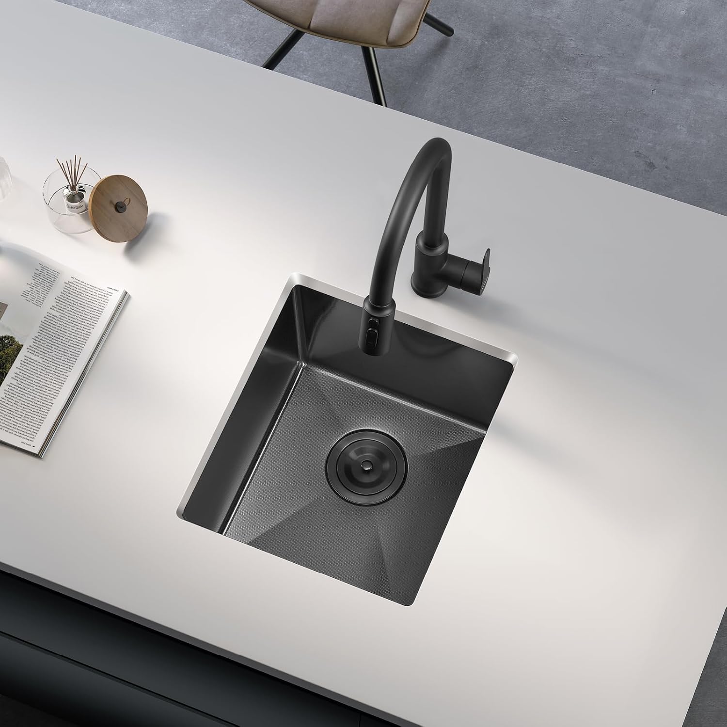 ATTOP 15 Inch Black Undermount Bar sink,15x17 Inch Nano Black Stainless Steel Handmade Small Single Bowl Sink Undrmount Kitchen bar sink
