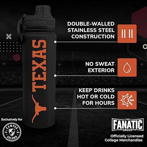 Miniatura 2 de Campus Colors Botella de agua de acero inoxidable de la NCAA, tapa giratoria, 24 onzas, clip de transporte, mantiene tus bebidas calientes o frías