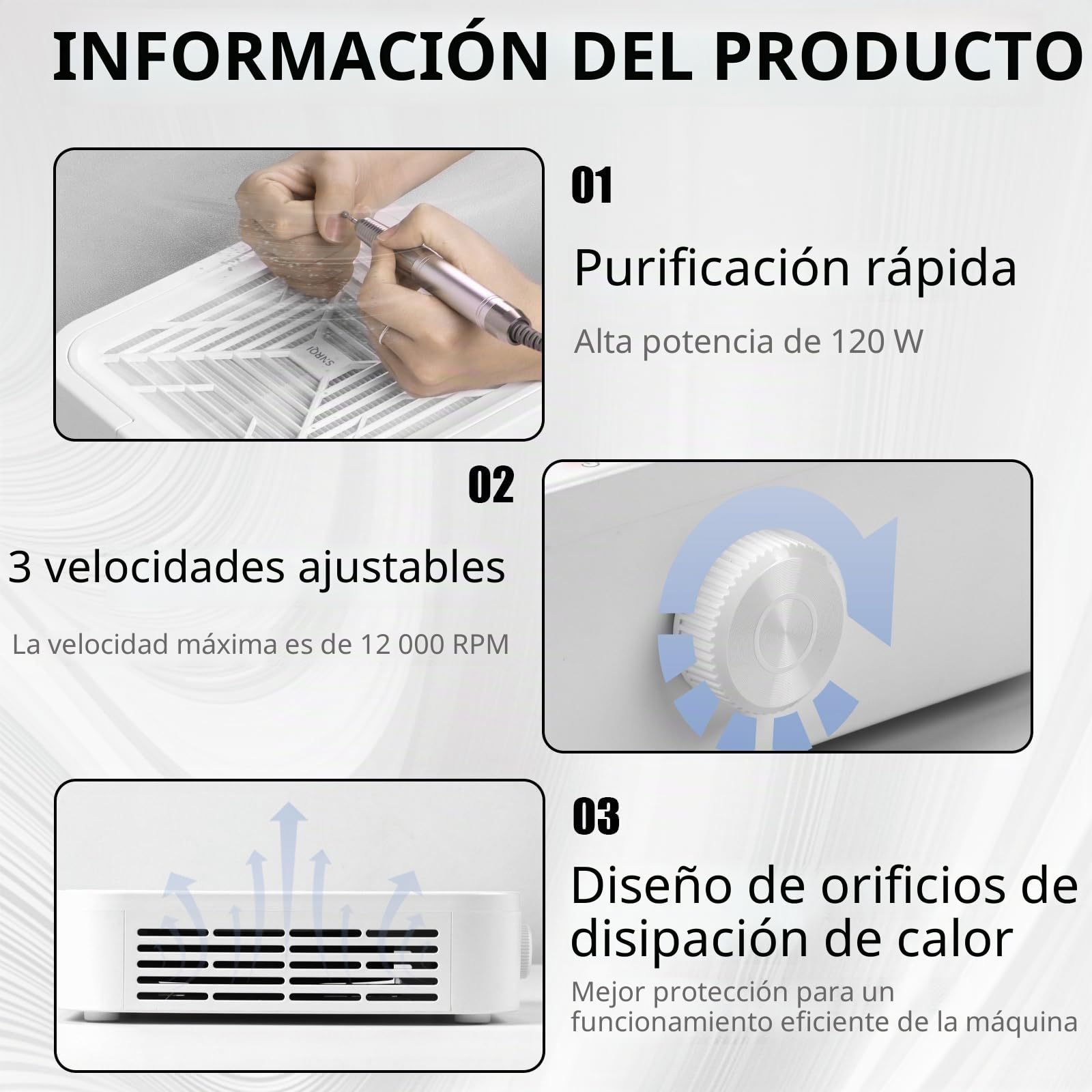 Aspirador De Uñas De 120 W, Extractor De Polvo Para Uñas, Máquina Recolectora De Polvo De Uñas Con Filtro Reutilizable Para Técnicos De Uñas Aspirador Silencioso Para Uñas, Aspirador De Mesa Potente