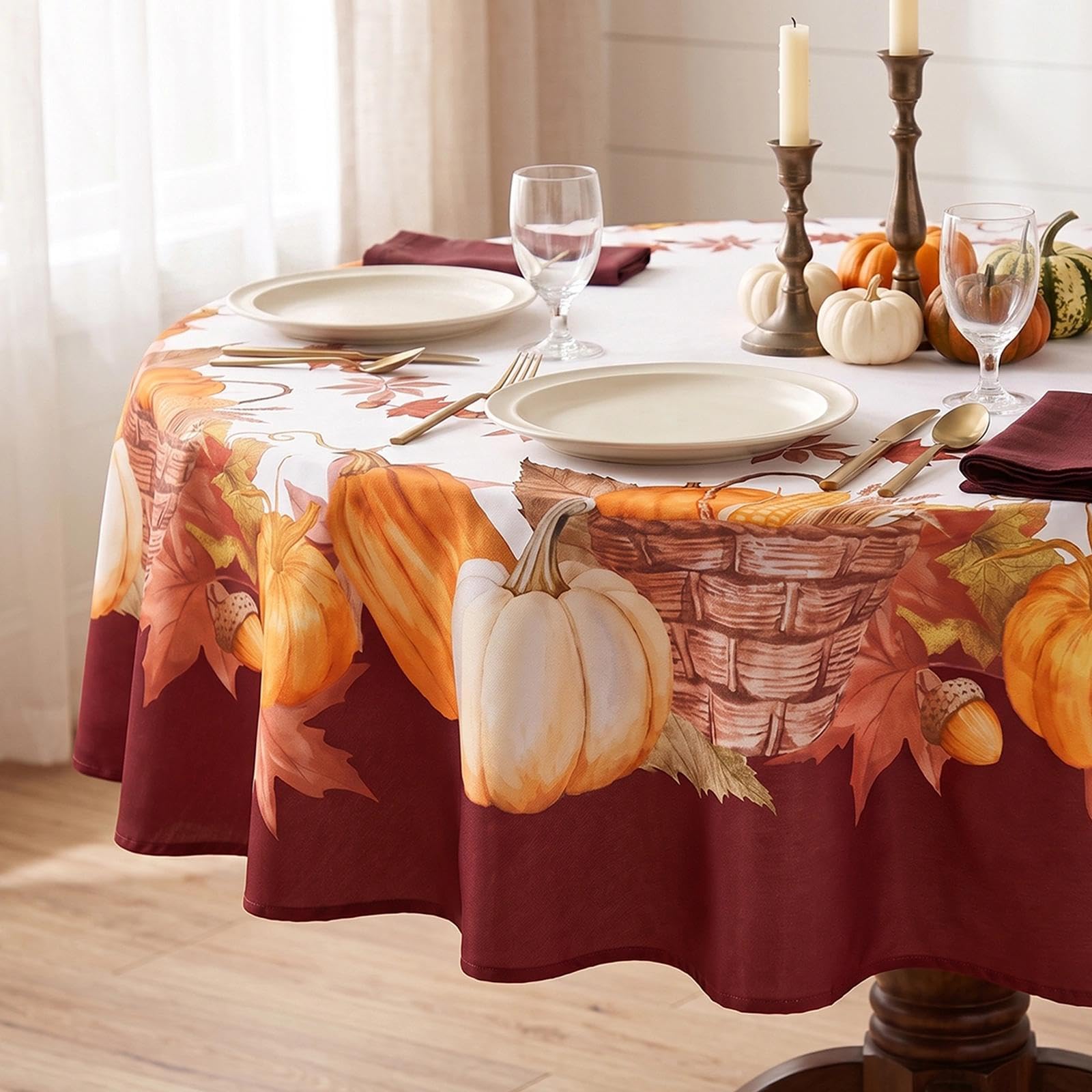 Romanstile Round Rust Pumpkin Tablecloth