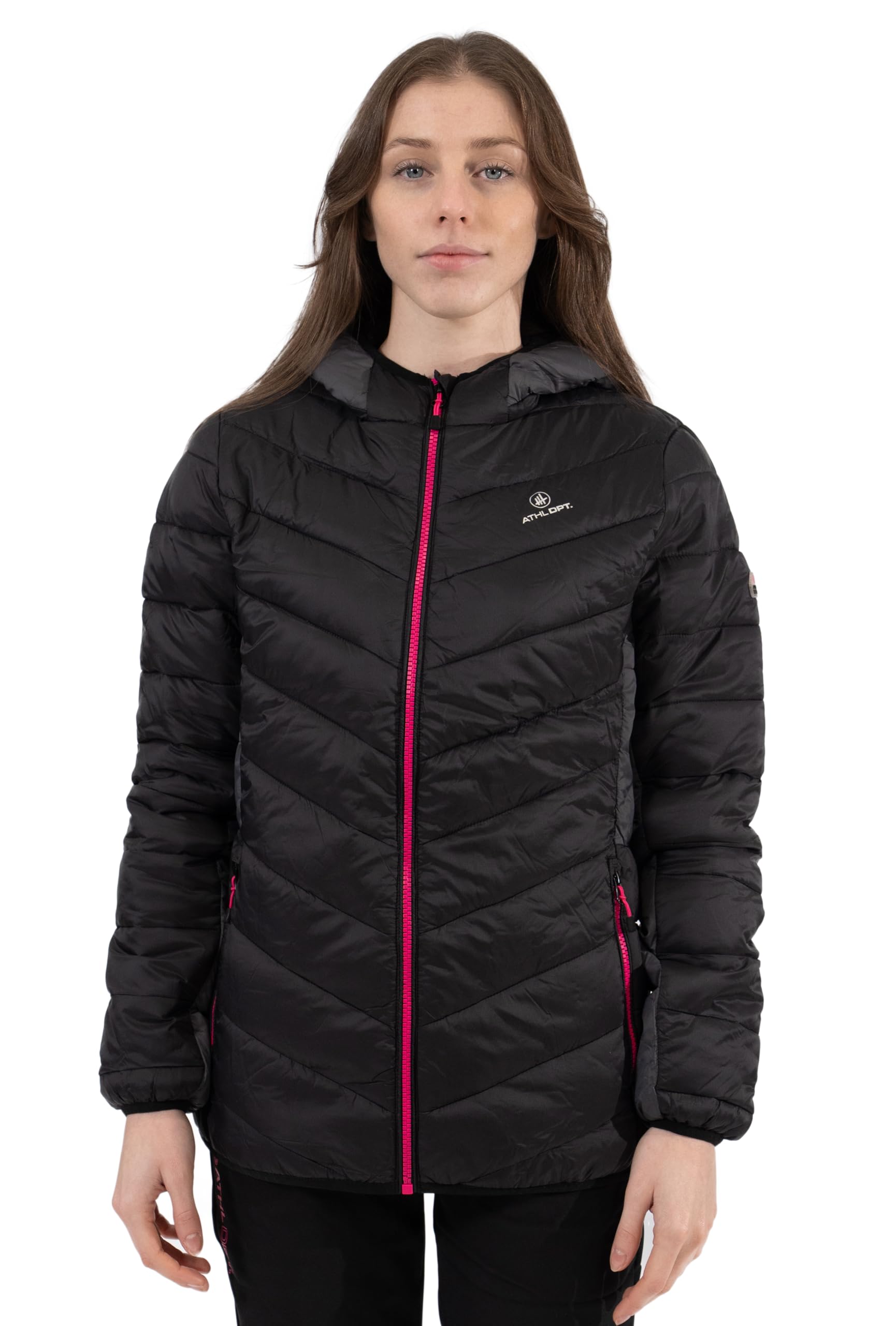 Giacca invernale foderata da donna, giacca sportiva/ibrida, design sportivo, con pratico cappuccio