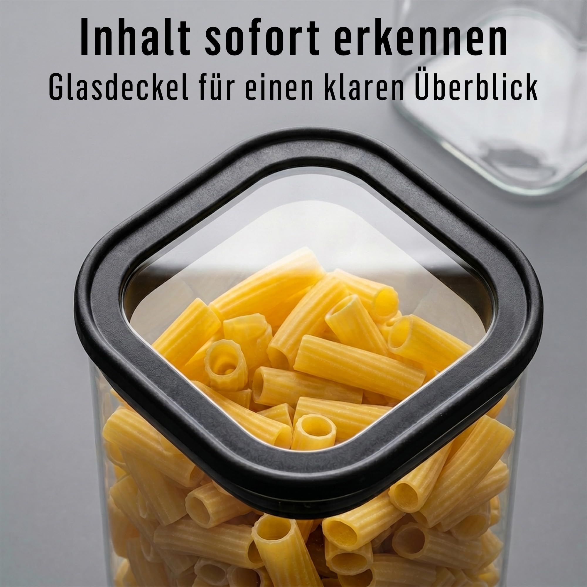 Deco haus Vorratsgläser Eckig mit Glasdeckel 6er-Set 1600 ml [+ Etiketten] | Vorratsdosen glas 6x1600ml - Nudeln, Müsli, Mehl Aufbewahrungsgläser - Glasbehälter & Töpfe - Vorratsbehälter Glas