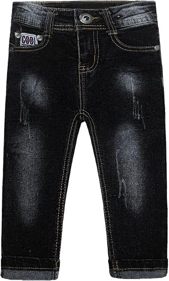 KIDSCOOL SPACE Baby Girl Boy Jeans,Little Kid Elastic Band Inside Ripped Denim Pants