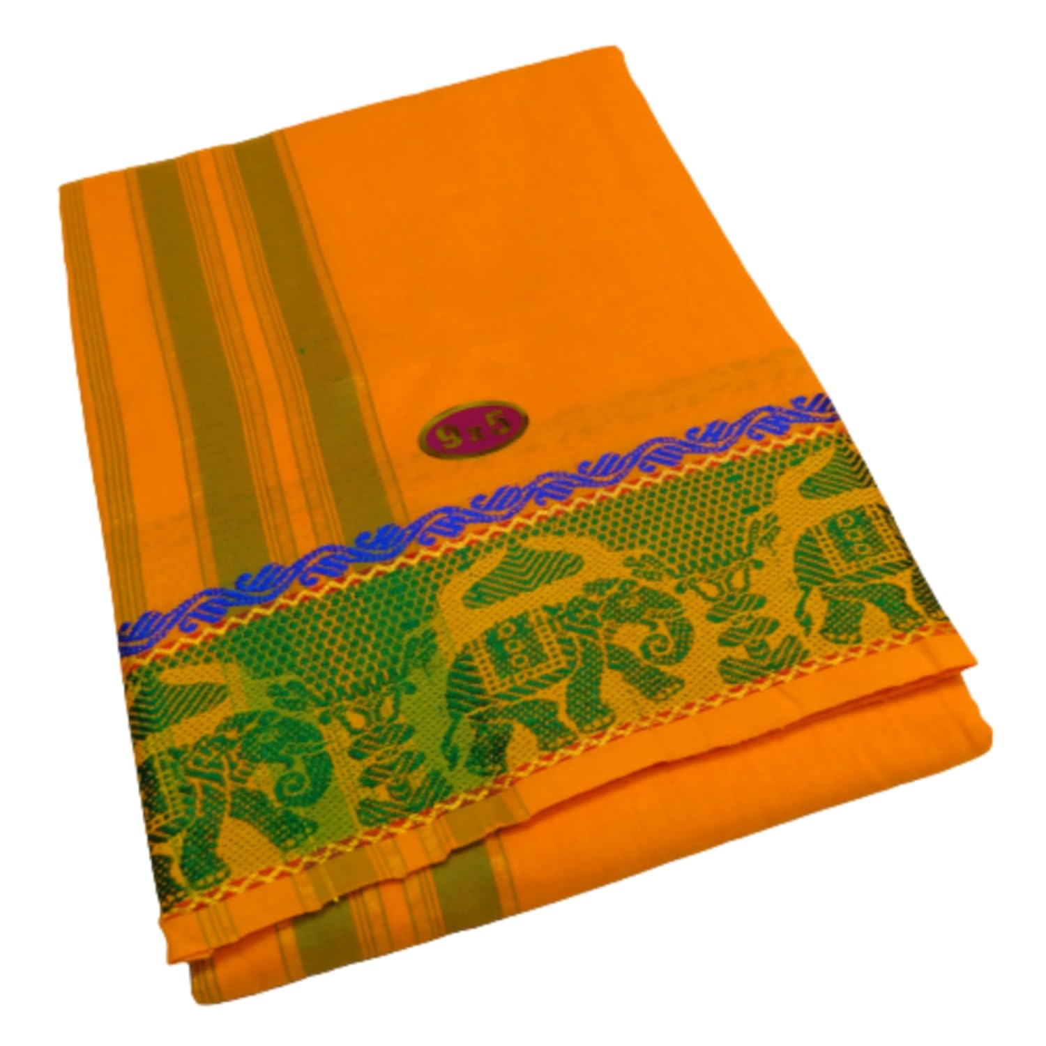 Men’s Traditional Pure Cotton Dhoti With 3’Inch Jacquard Polyester Border Colour Dhoti Size: 9×5 (or) 4.15 Mts Dhoti With 2.30 Mtr Angavastram Both Atached Haldi-Yellow Men’s Traditional Pure Cotton Dhoti With 3’Inch Jacquard Polyester Border Colour Dhoti Size: 9×5 (or) 4.15 Mts Dhoti With 2.30 Mtr Angavastram Both Atached Haldi-Yellow