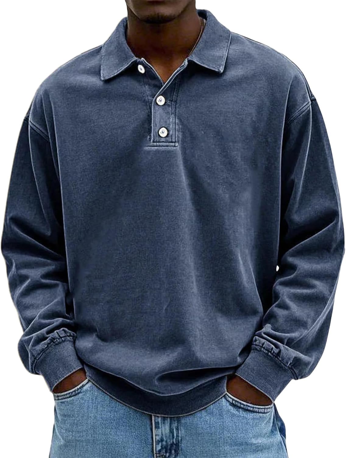 Long Sleeve T-Shirts for Men Classic Washed Polo Shirts Retro Distressed Golf Top Summer Casual Button Lapel Tee Tops