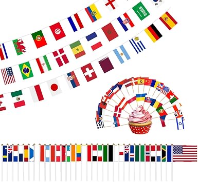 120Pcs World Cup 2026 Flags for Football 42 Nations Countries Bunting 42Pcs Hand Flags on Stick and 36 Pcs Toothpick Flags Set Soccer Party Banner Backdrop Supplies for Indoor Outdoor Garden Decor