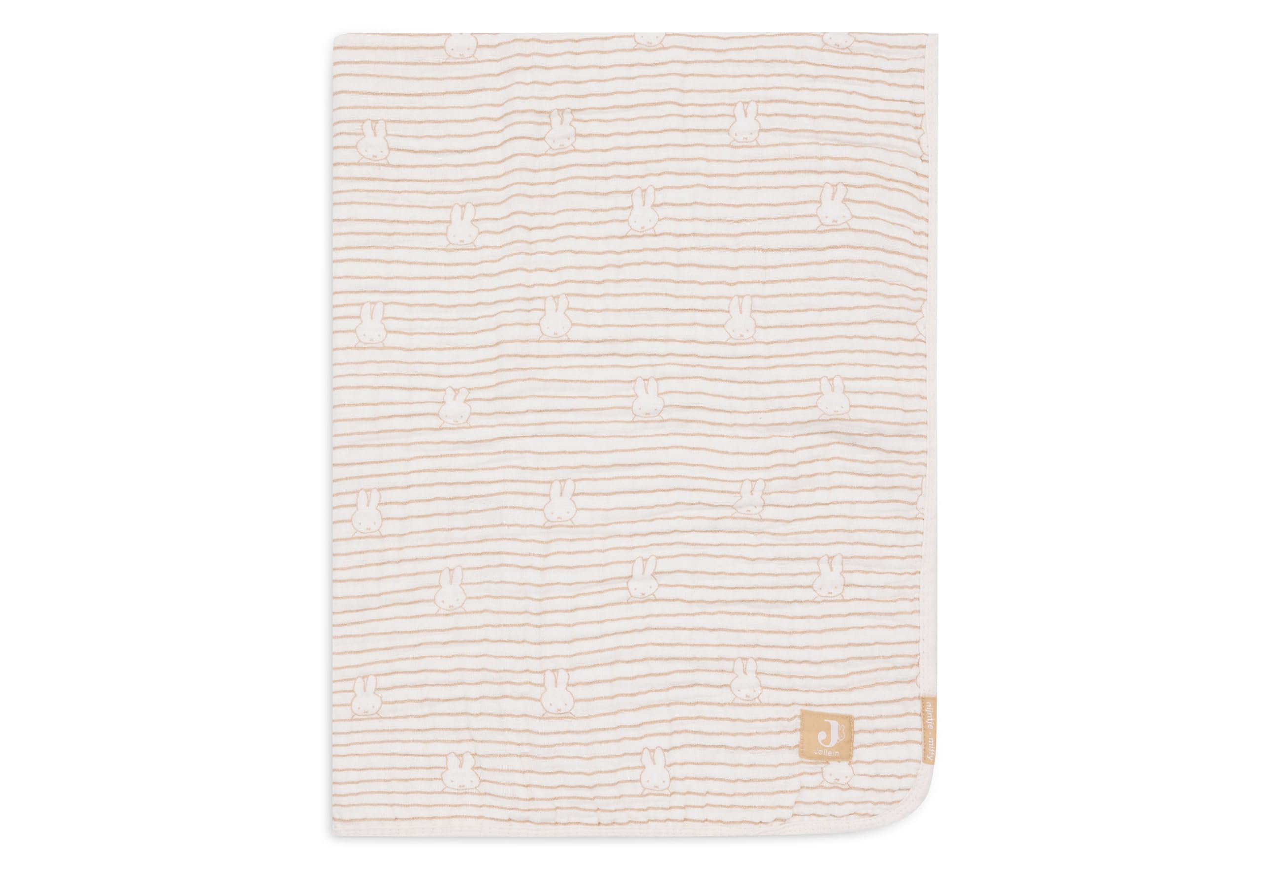 Jollein Miffy Stripe Biscuit Baby Blanket, 75 x 100 cm, 100% Cotton, For Baby Cot, Muslin Blanket, 0.5 TOG, Oeko-Tex Certified