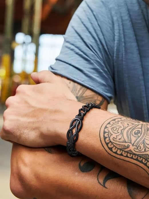 Pulsera Trenzada de Cuero con Nudo de Amor para Hombre miniatura 5
