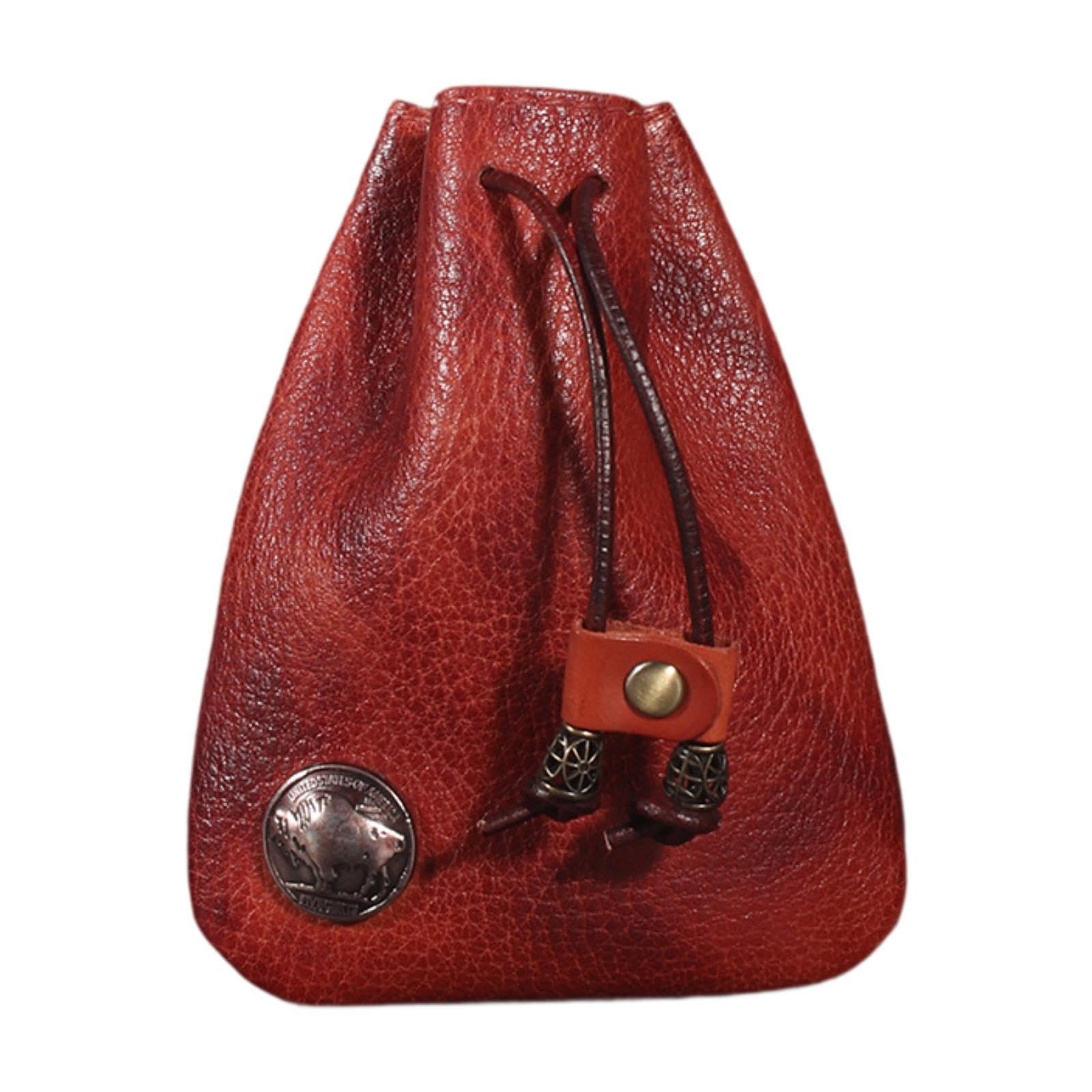 mini drawstring bag vintage style coin pouch hanging for men women waist bag red