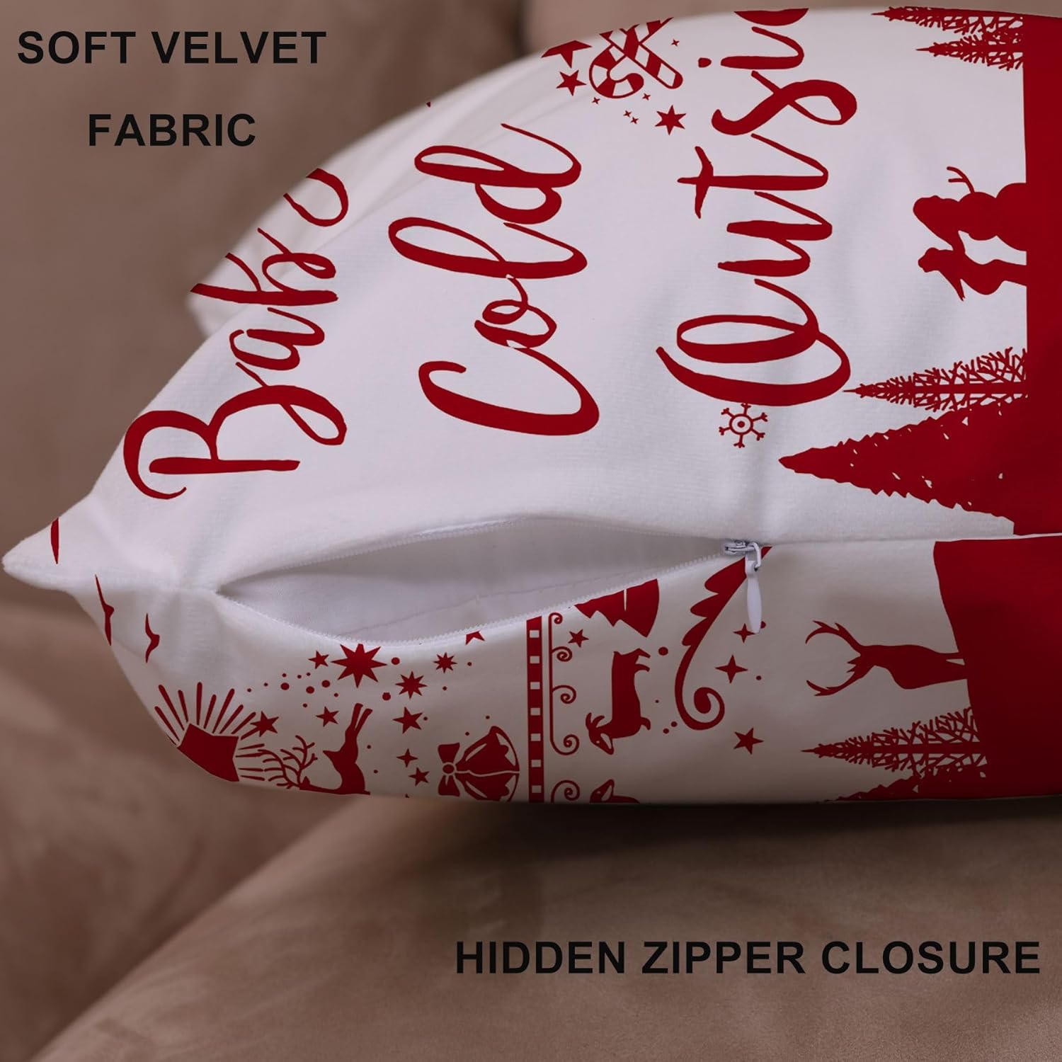 22x22 Christmas Pillow Covers Happy Winter Snowflakes Let It Snow Deer Soft Velvet Baby It's Cold Outside Decorative Throw Cushion Cases for Sofa Farmhouse Couch Square 22 Inch Set of 4