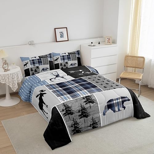 Miniatura 3 de Rustic Adventure - Juego de edredón para niños, tamaño individual, ciervo, oso, pinos, decoración de habitación de niños, niñas, adultos, edredón de