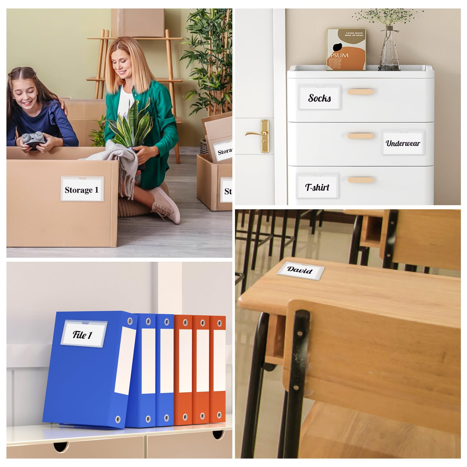 100 Stück Etikettenhalter Selbstklebend, 10 x 6 cm Wasserfest Beschriftungsfenster Selbstklebend Visitenkartenhüllen Kleben Sichthüllen für Büro Zuhause Schule Organisieren Sortieren (Transparent)
