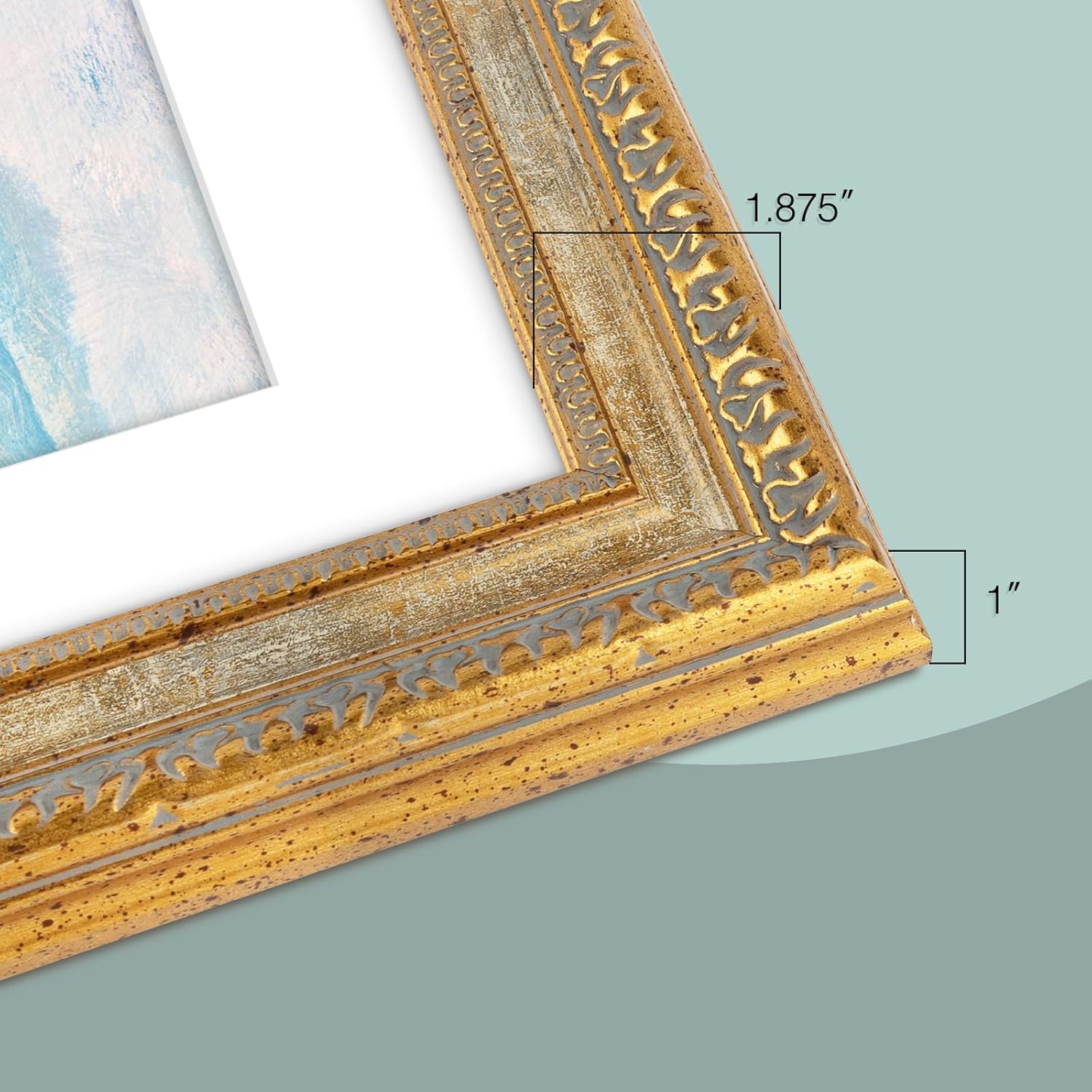 Golden State Art, 18x24 Ornate Vintage Photo Frame with White Mat for 16x20 Pictures or 18x24 Without Mat, Distressed Gold Color