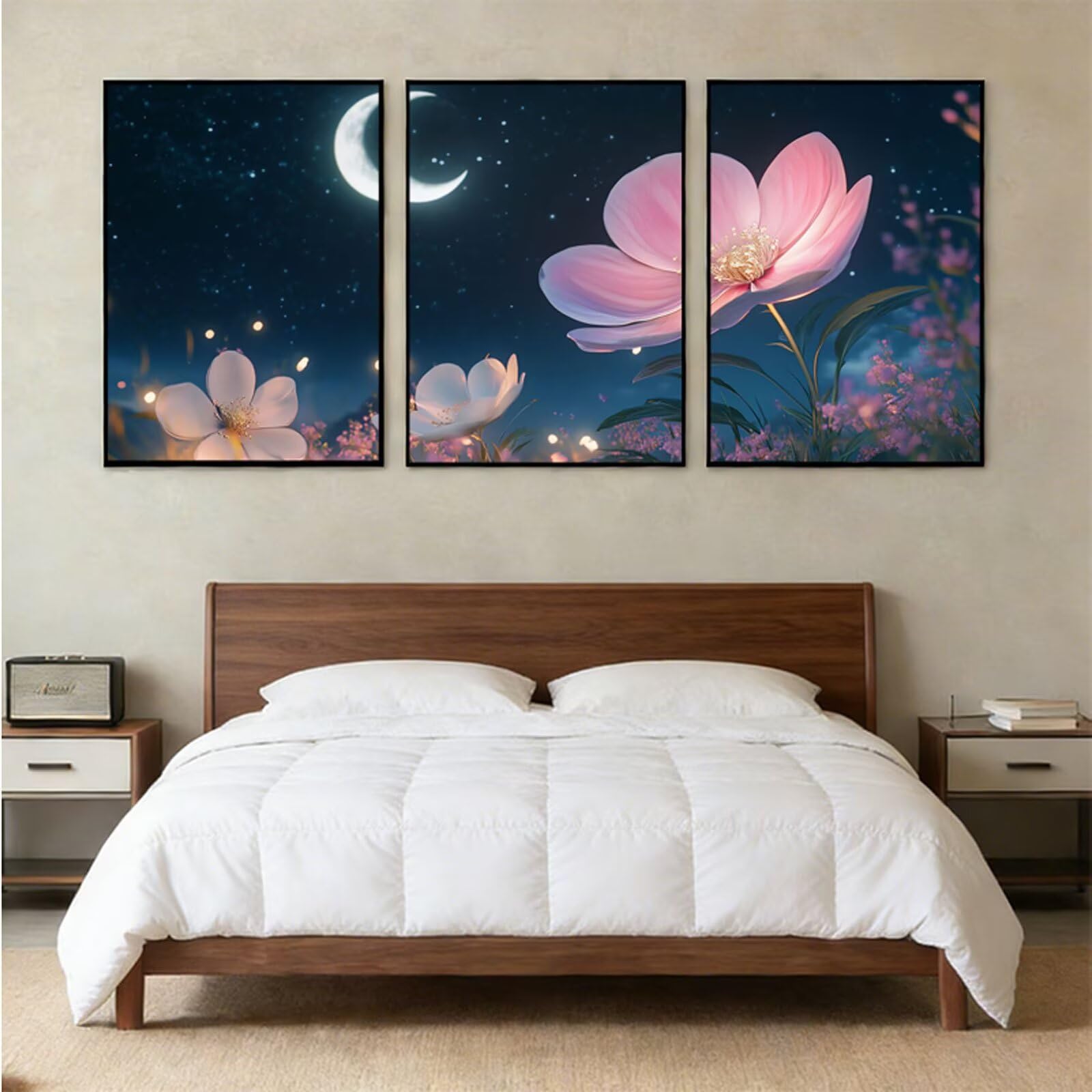 3 szt. Moon Diamond Painting Full Kit Drill, DIY Zestawy Kwiatowe Malarstwo Diamentowe Kwadratowe Rhinestone Haft Ścieg krzyżykowy Rzemiosło Artystyczne, Kobiety Hobby Prezent, Home Wall Decor 60 x 90