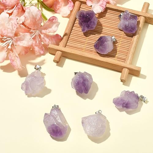 Miniatura 5 de KitBeads 30 dijes de piedra de amatista natural de piedra de piedra curativa de amatista para collares, aretes, joyería