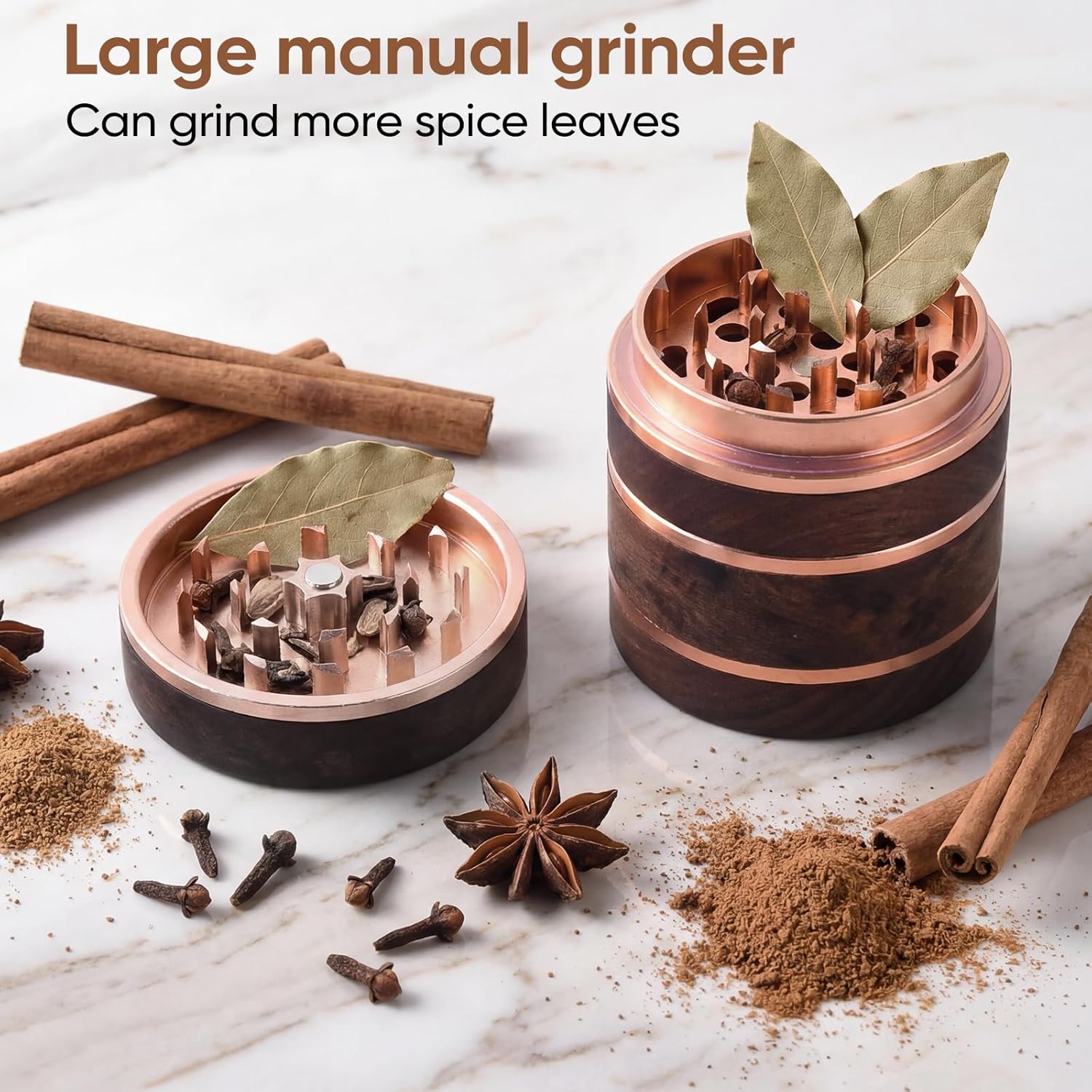 2.5" Manual Spice Grinder, Walnut Wood & Aluminum Seasoning Mill for Dry Spices, Compact Handheld Kitchen Tool (Wood Color)