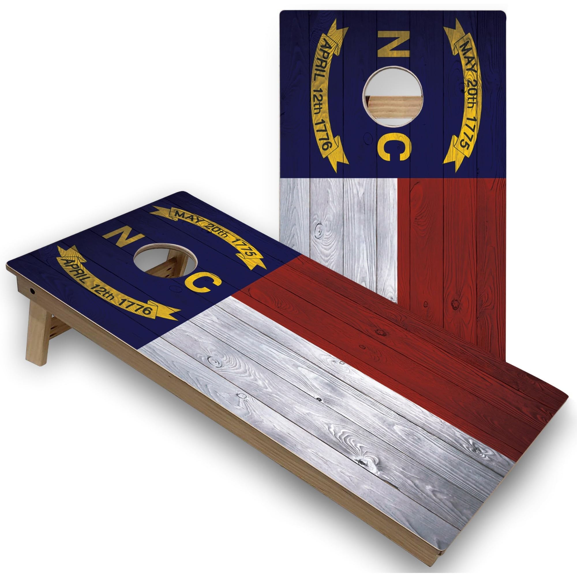 Skip's Garage North Carolina Flag All-Weather Cornhole Boards - PVC - Include CASE + Hole + Edge Lights