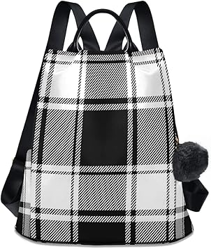 black and white plaid backpack
