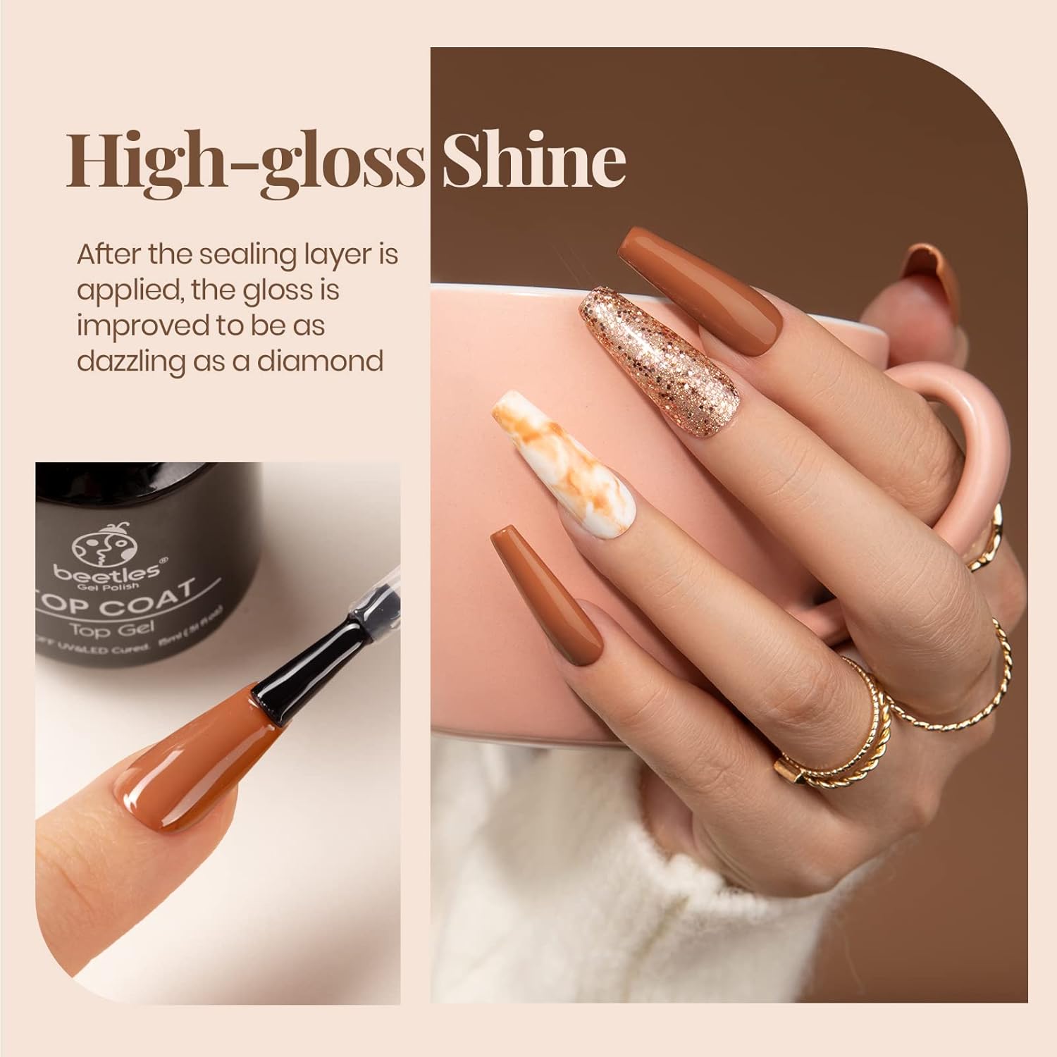 Beetles 2 Pcs 15ml No Wipe Gel Top Coat and Base Coat Set, Mini Nail LED Lamp, Innovative Gel Nail Lamp with Smart Sensor for Easy and Fast Nal Extension System : Beauty & Personal Care