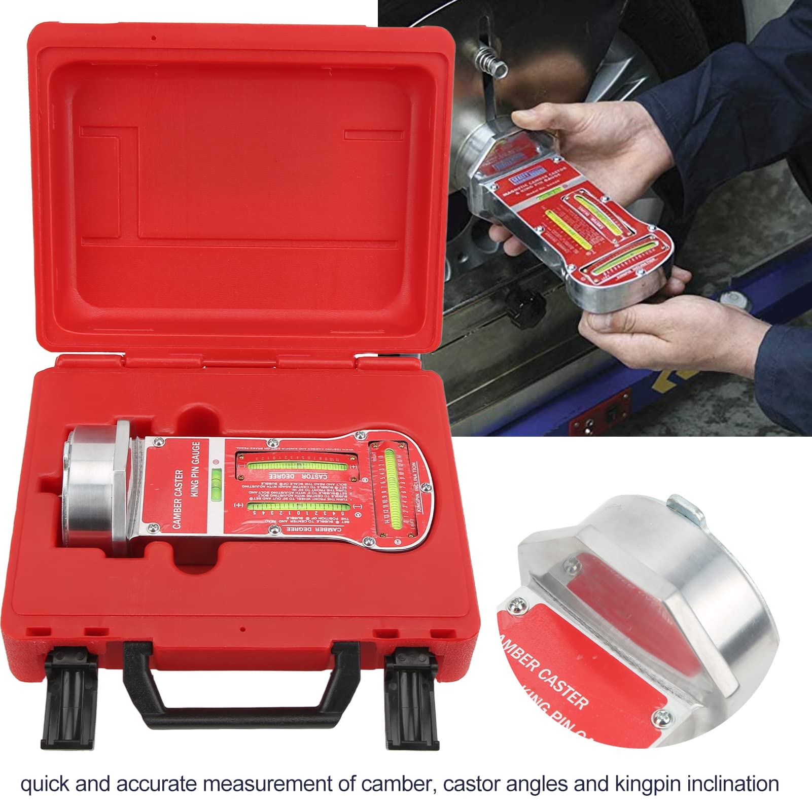 Magnetisches Radausrichtungswerkzeug für Achsschenkelbolzen und Sturznachlauf für Pkw – Blase mit Zwei Einstellknöpfen und Tragbarem Werkzeugkasten