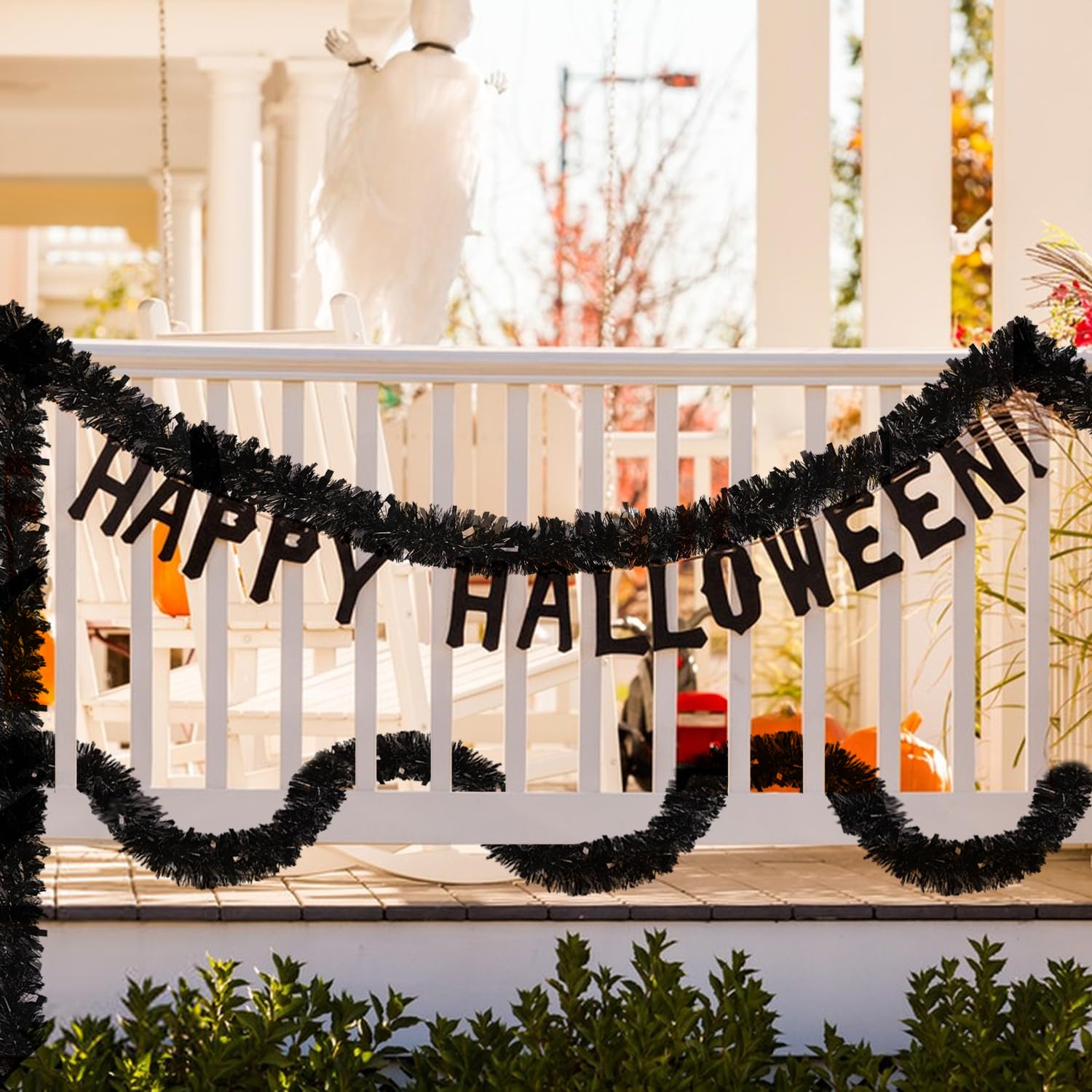 ZALAON Black Tinsel Garland, 10M Thick Halloween Tinsels Garland for Christmas Tree Decorations Indoor Outdoor Party Supplies - Image 4