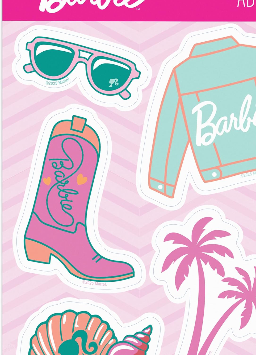 Mattel Barbie Cowgirl Beach Adhesive Vinyl Decals - Trendy Barbie Stickers for Water Bottle or Laptop, 1 Pack (6 Count)