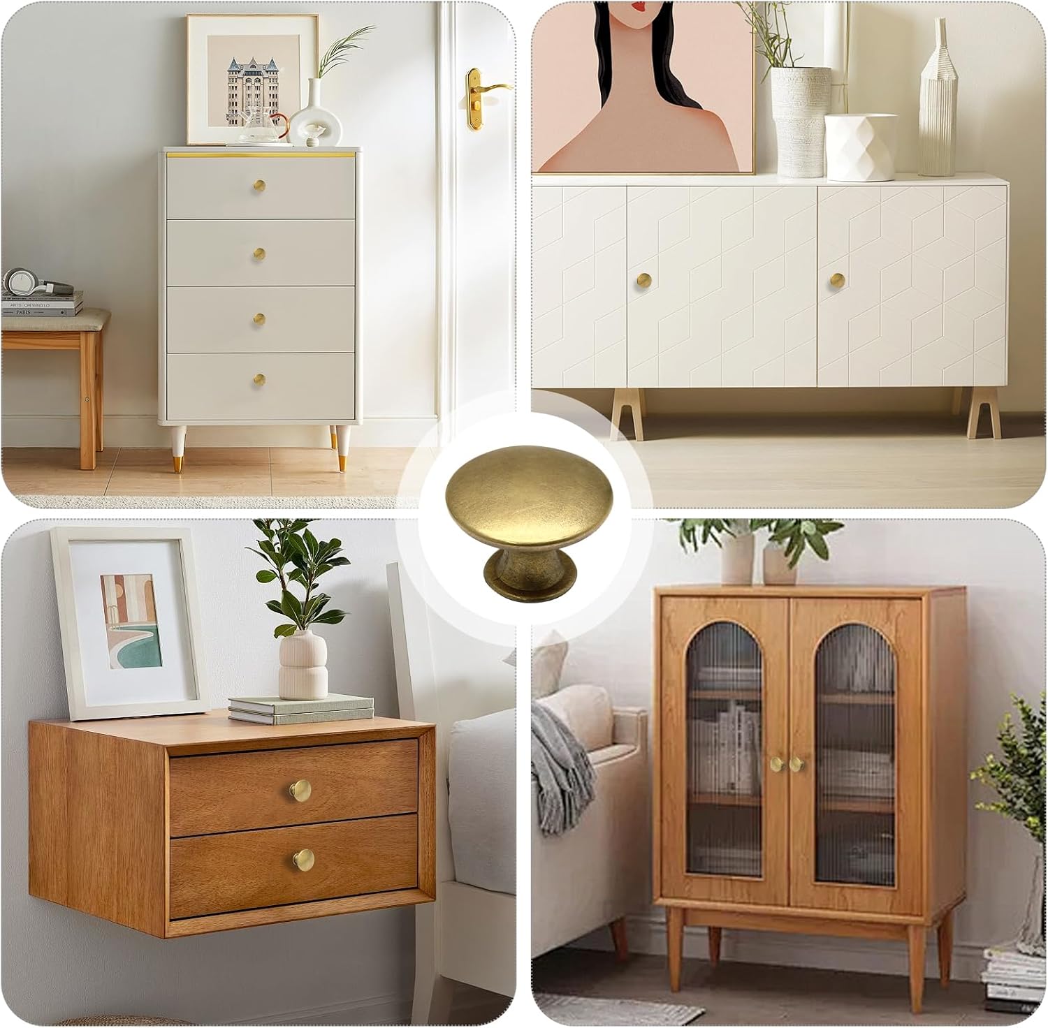 12 Pcs Brass Round Antique Brass Kitchen Cabinet Knobs Drawer Handle Pulls Cupboard Door Knobs Dresser Knobs with 24 Pack Screws for Bathroom Drawer Door Hardware